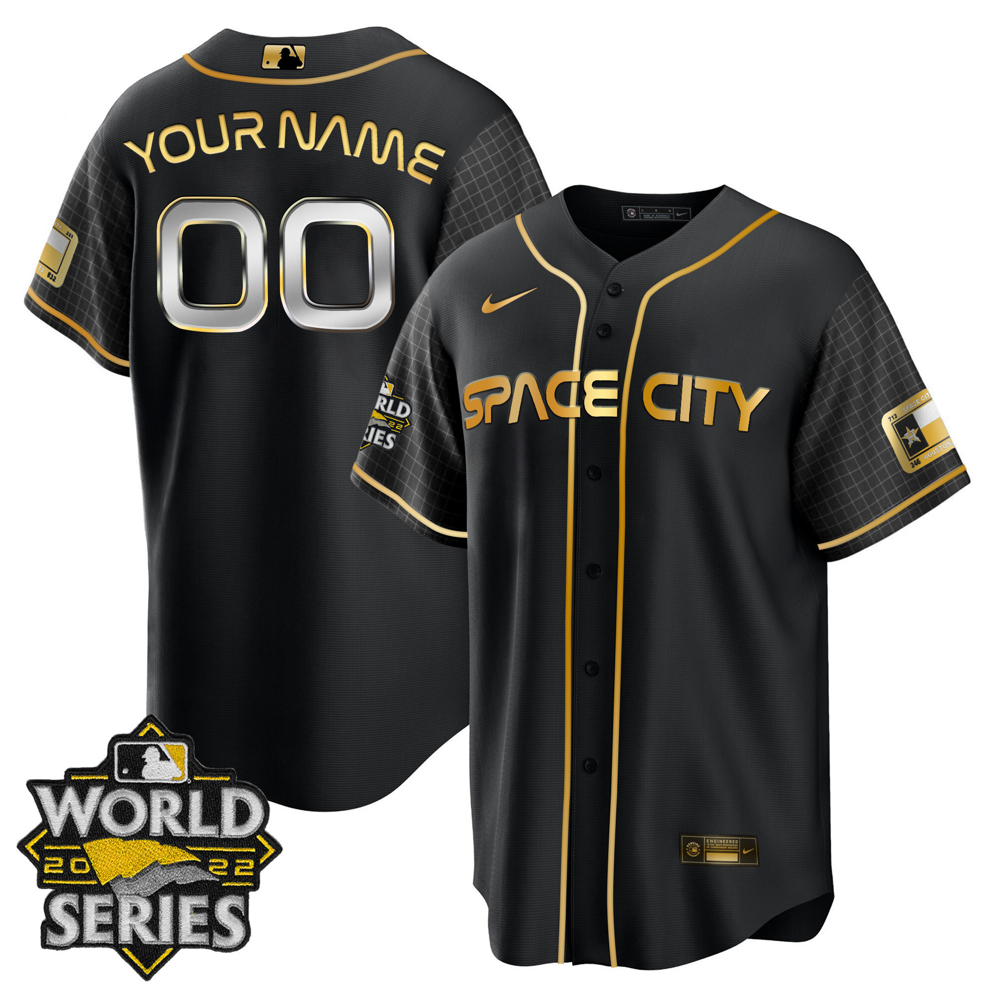 Houston Astros 2022 World Series Custom Name And Number Cool Space City Black Gold Jersey - All Stitched
