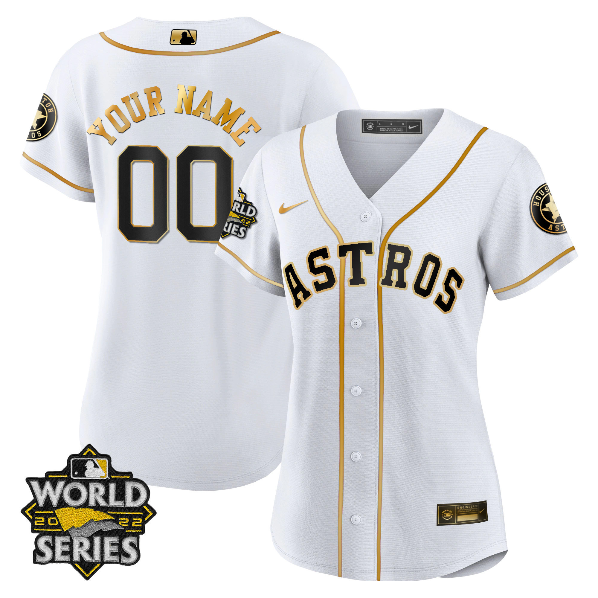 Houston Astros 2022 World Series Custom Name And Number Cool White Gold Jersey - All Stitched