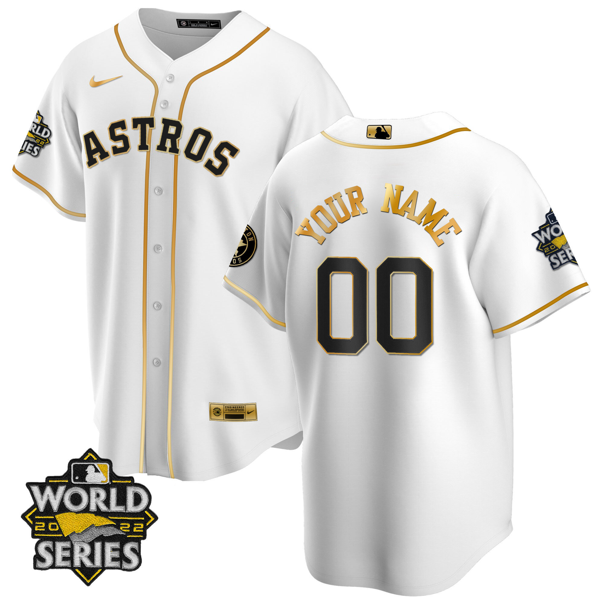 Houston Astros 2022 World Series Custom Name And Number Cool White Gold Jersey - All Stitched