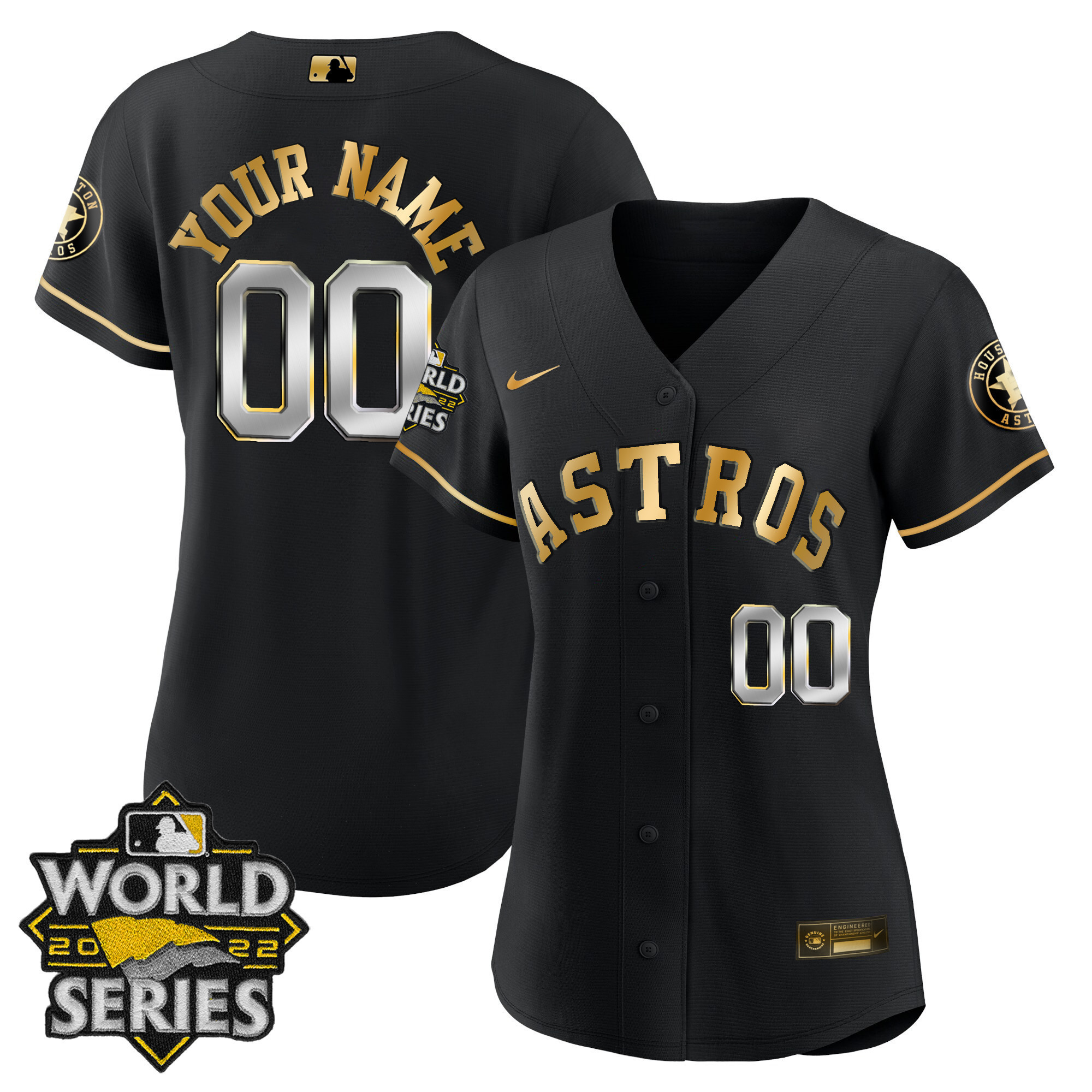 Houston Astros 2022 World Series Custom Name And Number Flex Black Gold Jersey - All Stitched