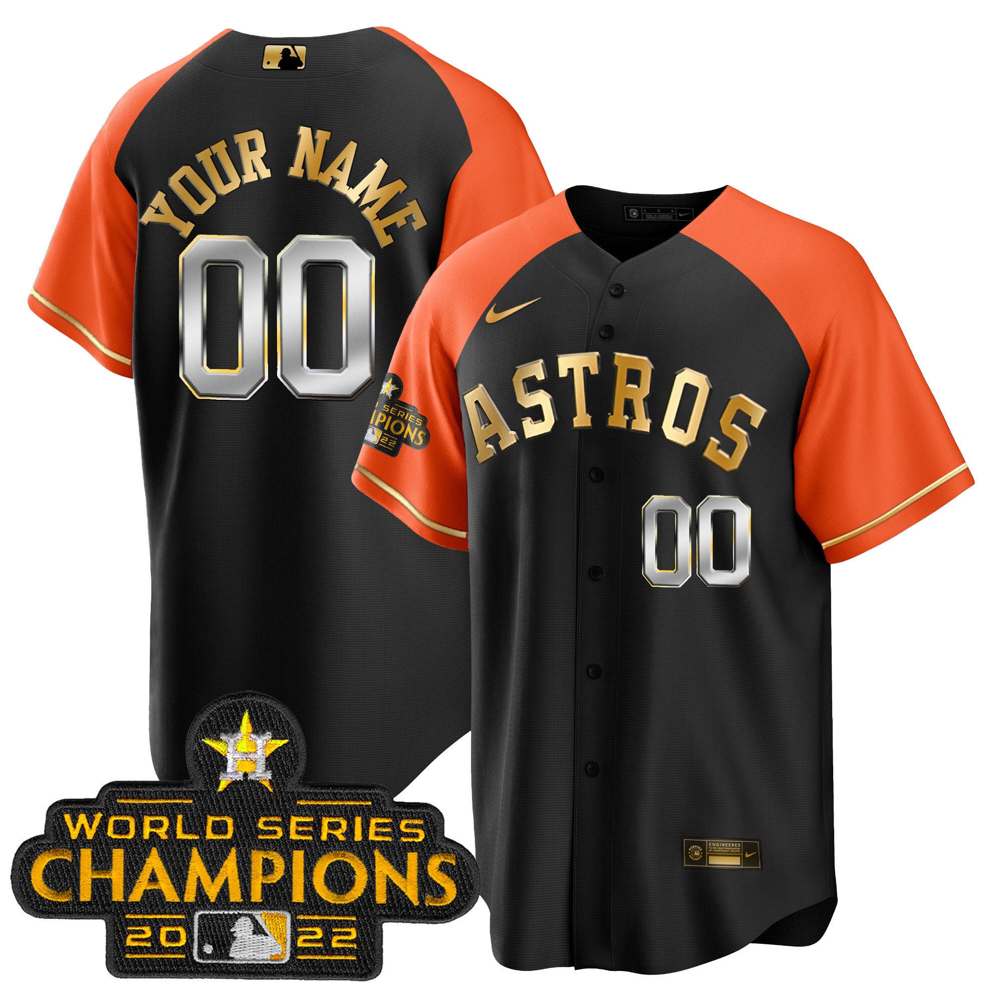 Houston Astros 2023 Gold Alternate Custom Cool Orange Sleeves Jersey - All Stitched