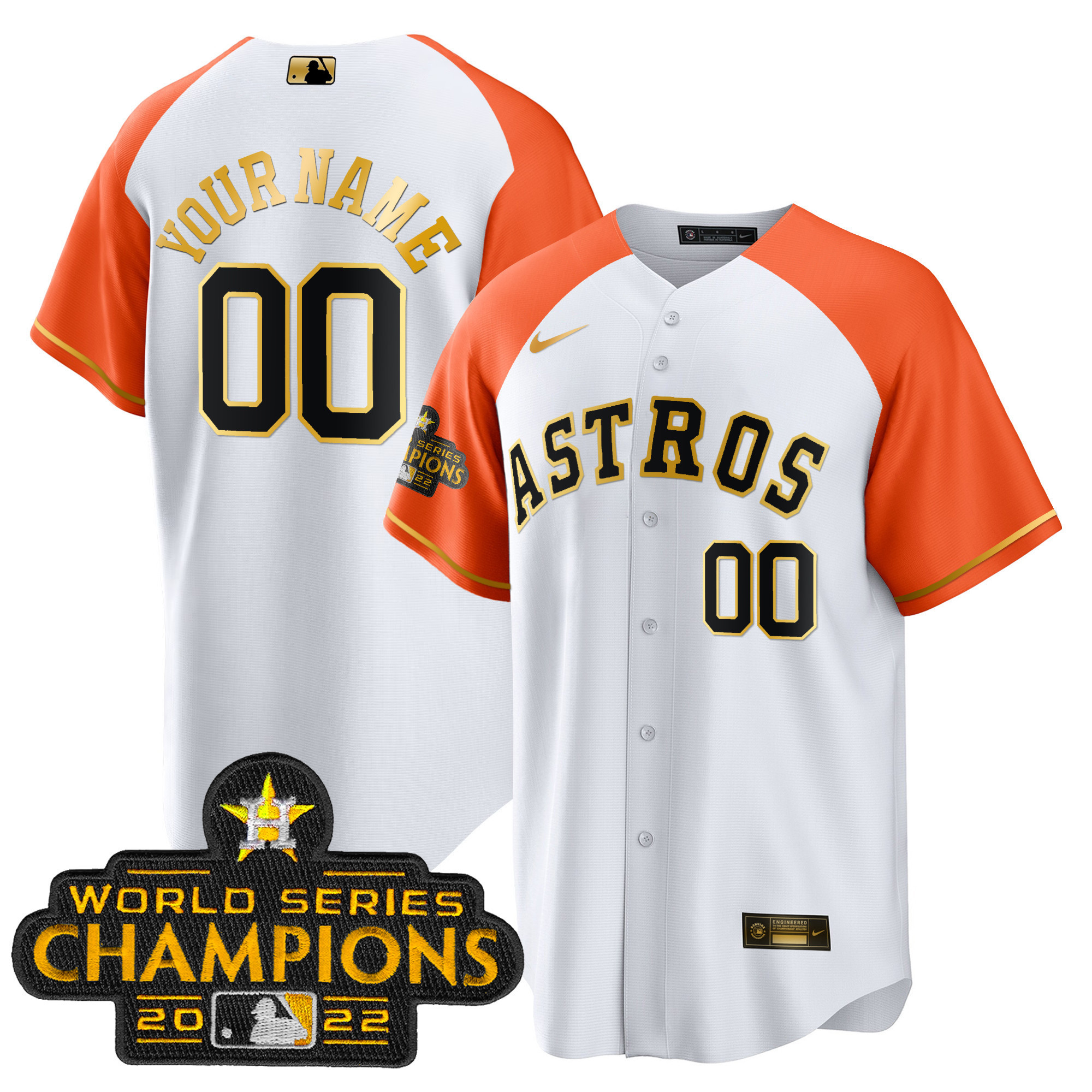 Houston Astros 2023 Gold Alternate Custom Cool Orange White Jersey - All Stitched