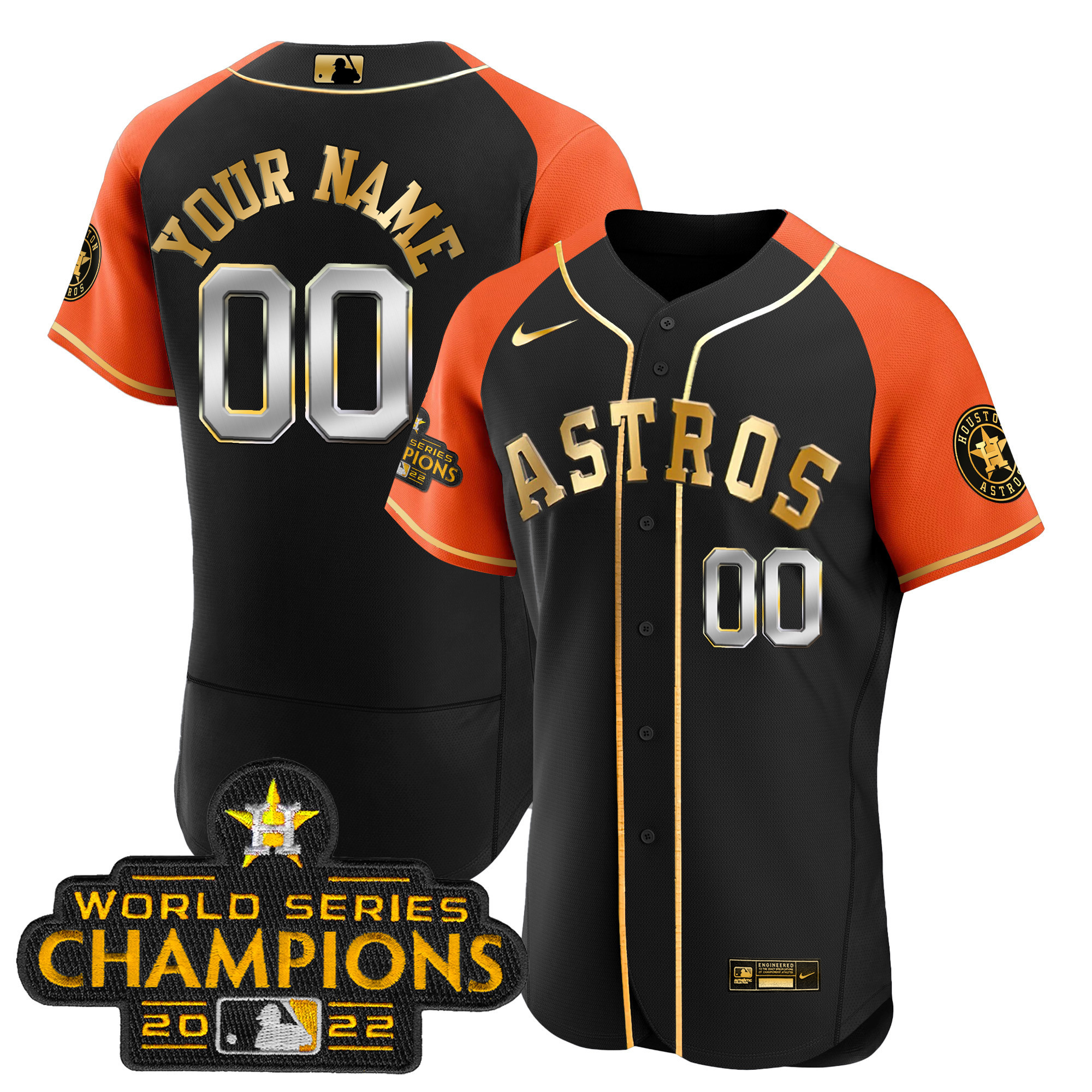 Houston Astros 2023 Gold Alternate Custom Flex Orange Sleeves Jersey - All Stitched