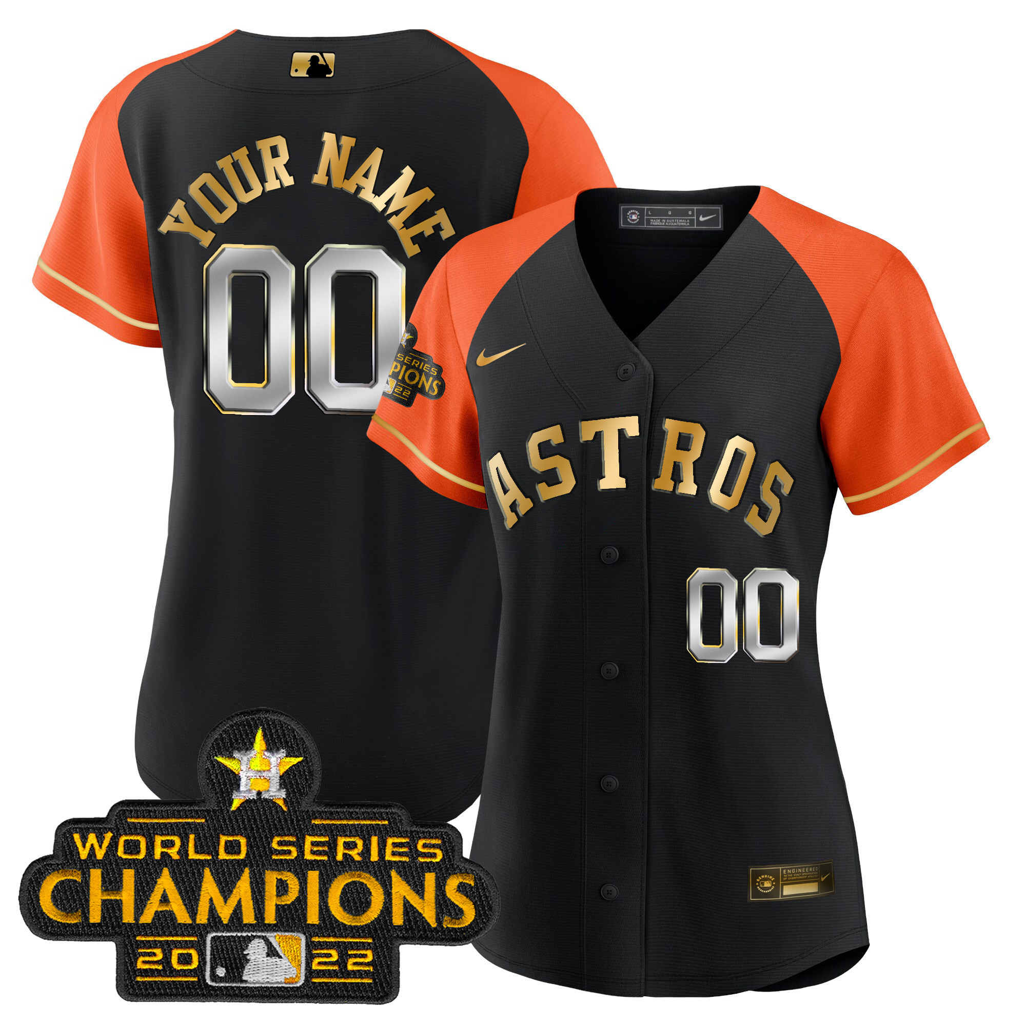 Houston Astros 2023 Gold Alternate Custom Flex Orange Sleeves Jersey - All Stitched