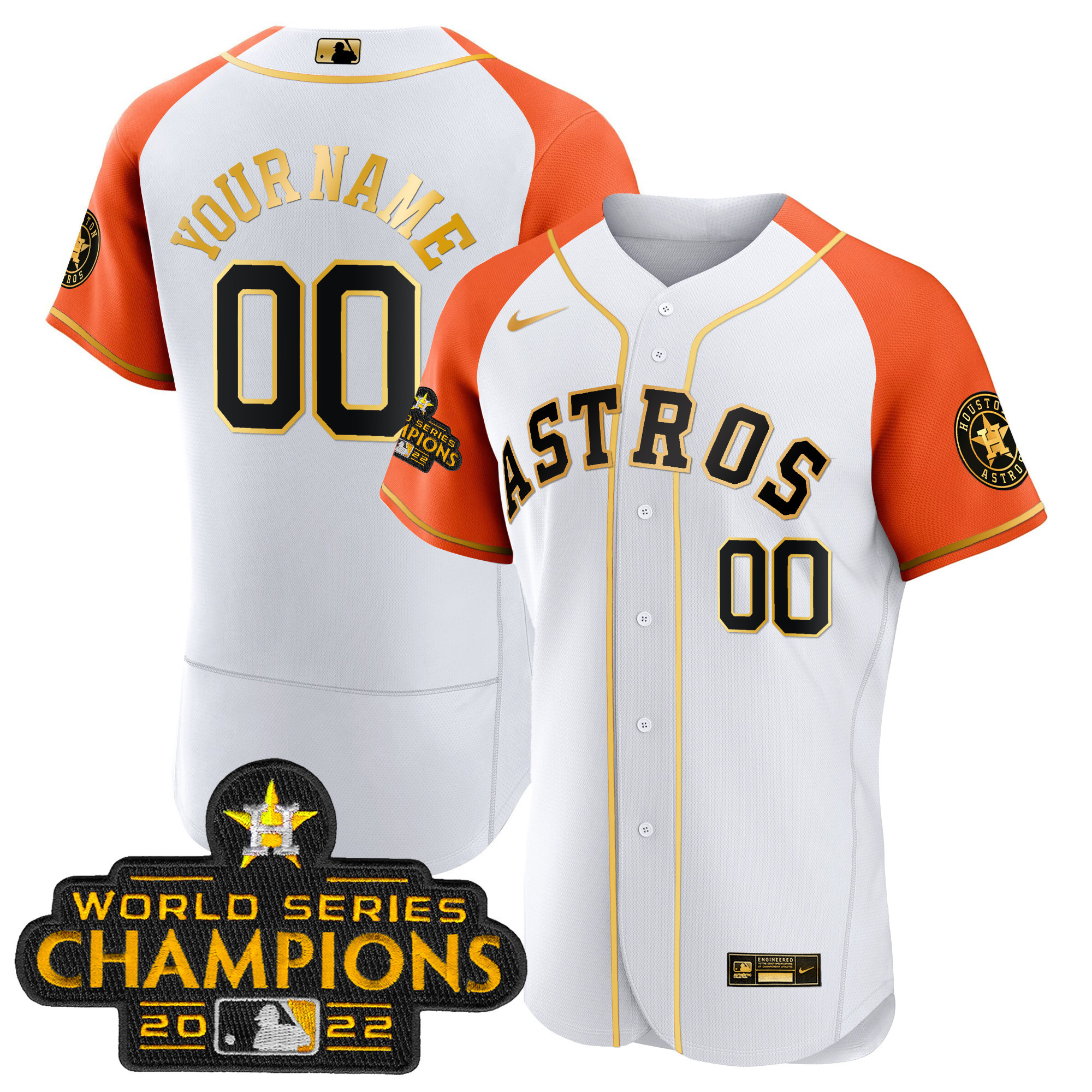 Houston Astros 2023 Gold Alternate Custom Flex Orange White Jersey - All Stitched