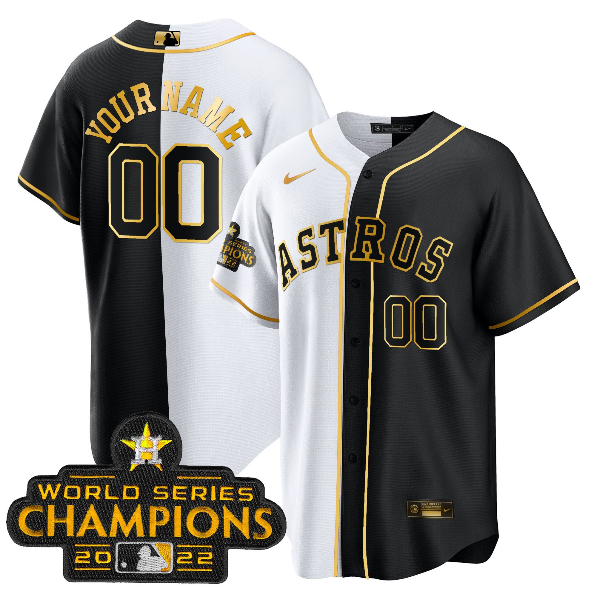 Houston Astros 2023 Gold Rush Collection Custom Cool Split Jersey - All Stitched