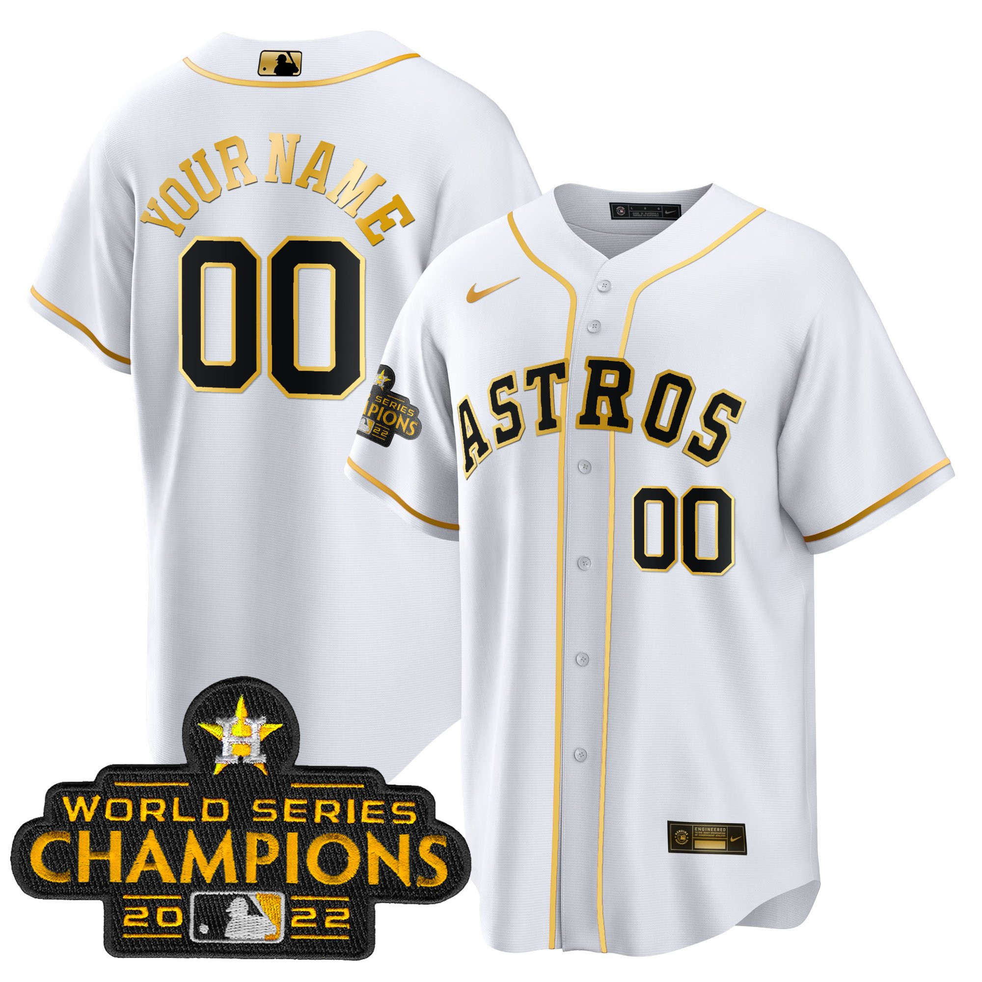 Houston Astros 2023 Gold Rush Collection Custom Cool White Jersey - All Stitched