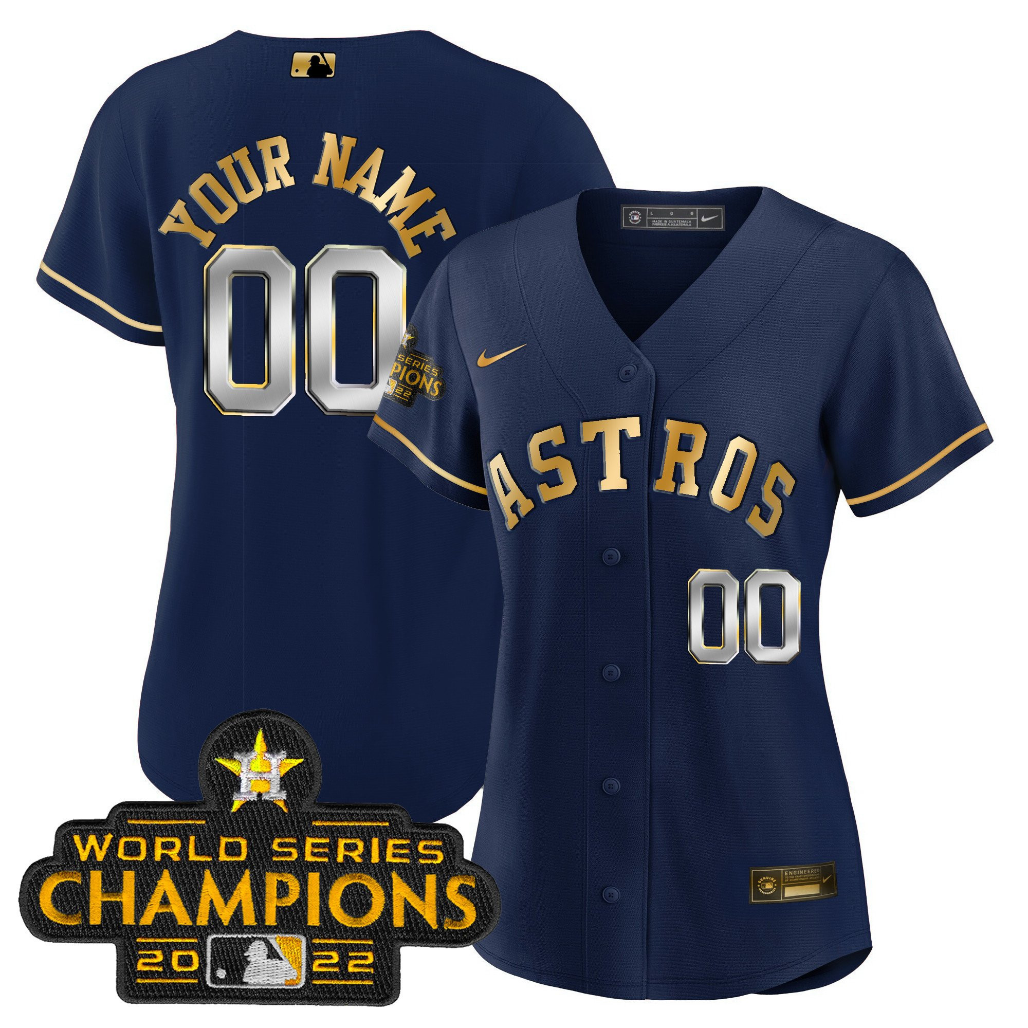 Houston Astros 2023 Gold Rush Collection Custom Flex Navy Jersey - All Stitched