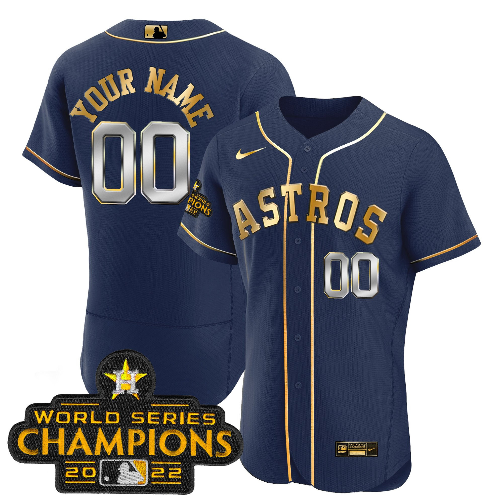 Houston Astros 2023 Gold Rush Collection Custom Flex Navy Jersey - All Stitched