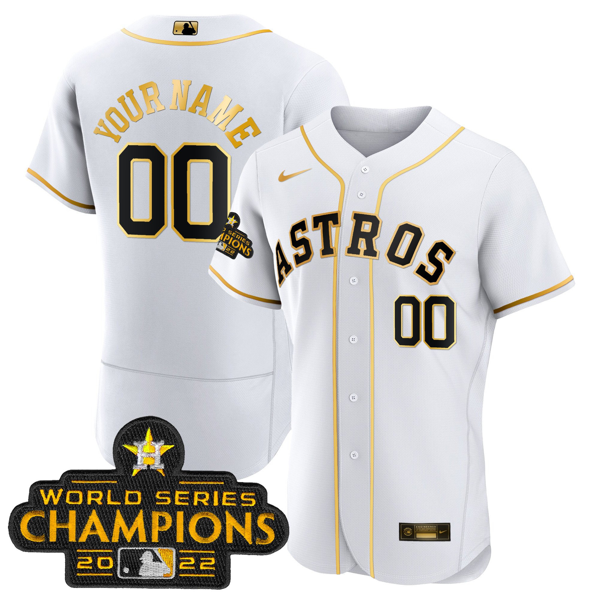 Houston Astros 2023 Gold Rush Collection Custom Flex White Jersey - All Stitched