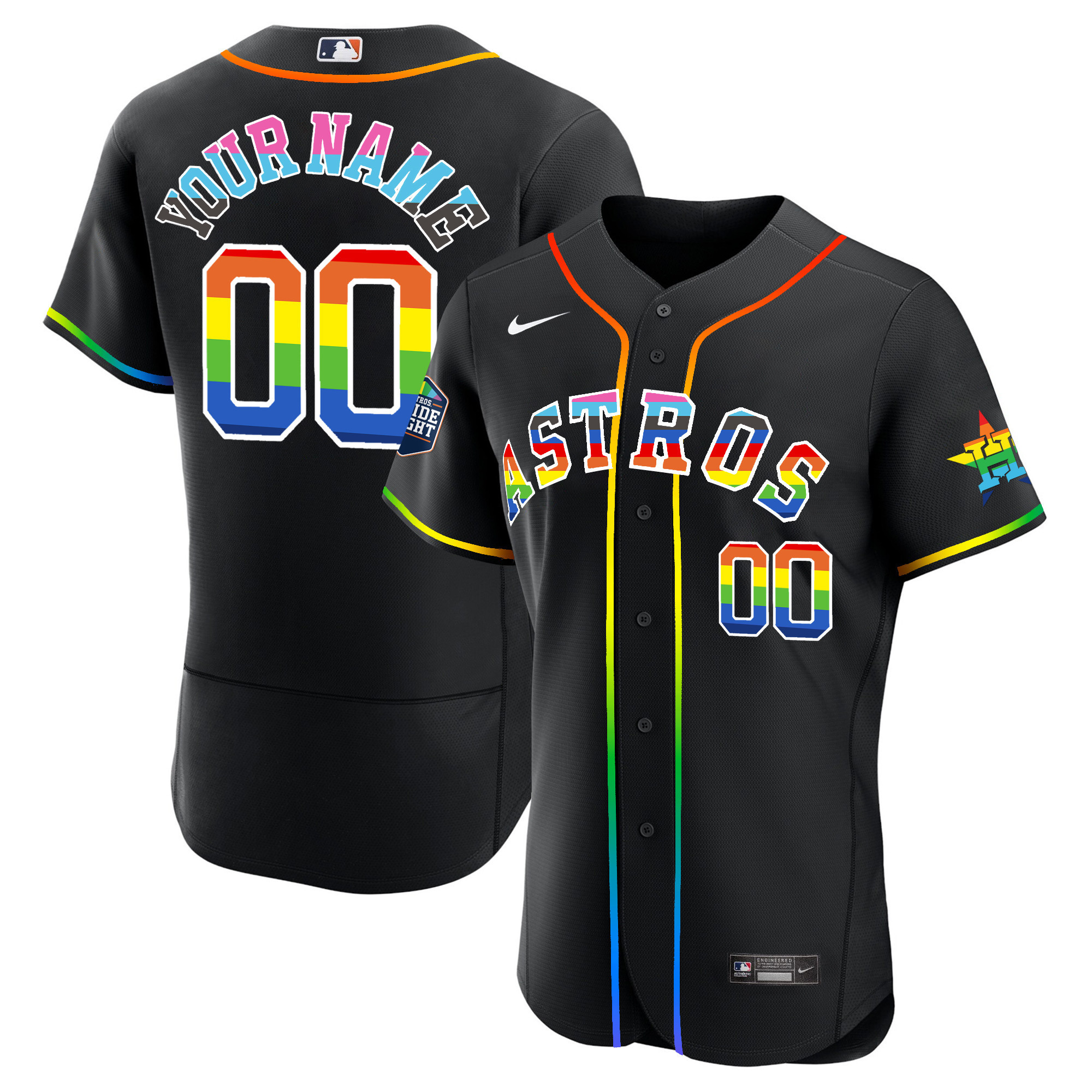 Houston Astros 2023 Pride Custom Flex Black Jersey - All Stitched