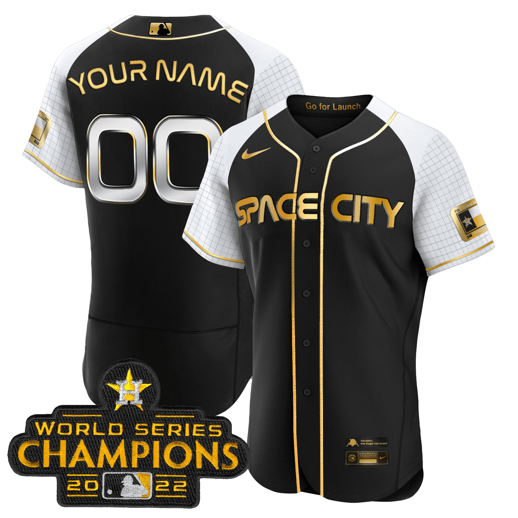 Houston Astros 2023 Space City Champions Alternate Flex Custom Black Gold Jersey - All Stitched