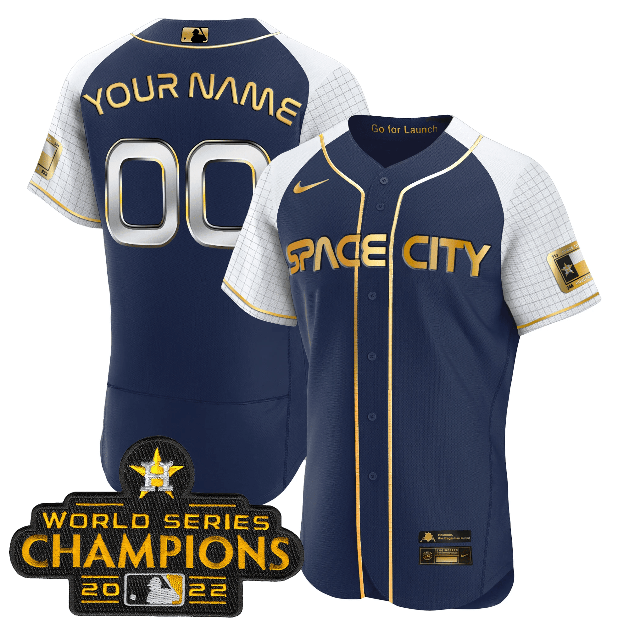 Houston Astros 2023 Space City Champions Alternate Flex Custom Navy Gold Jersey - All Stitched