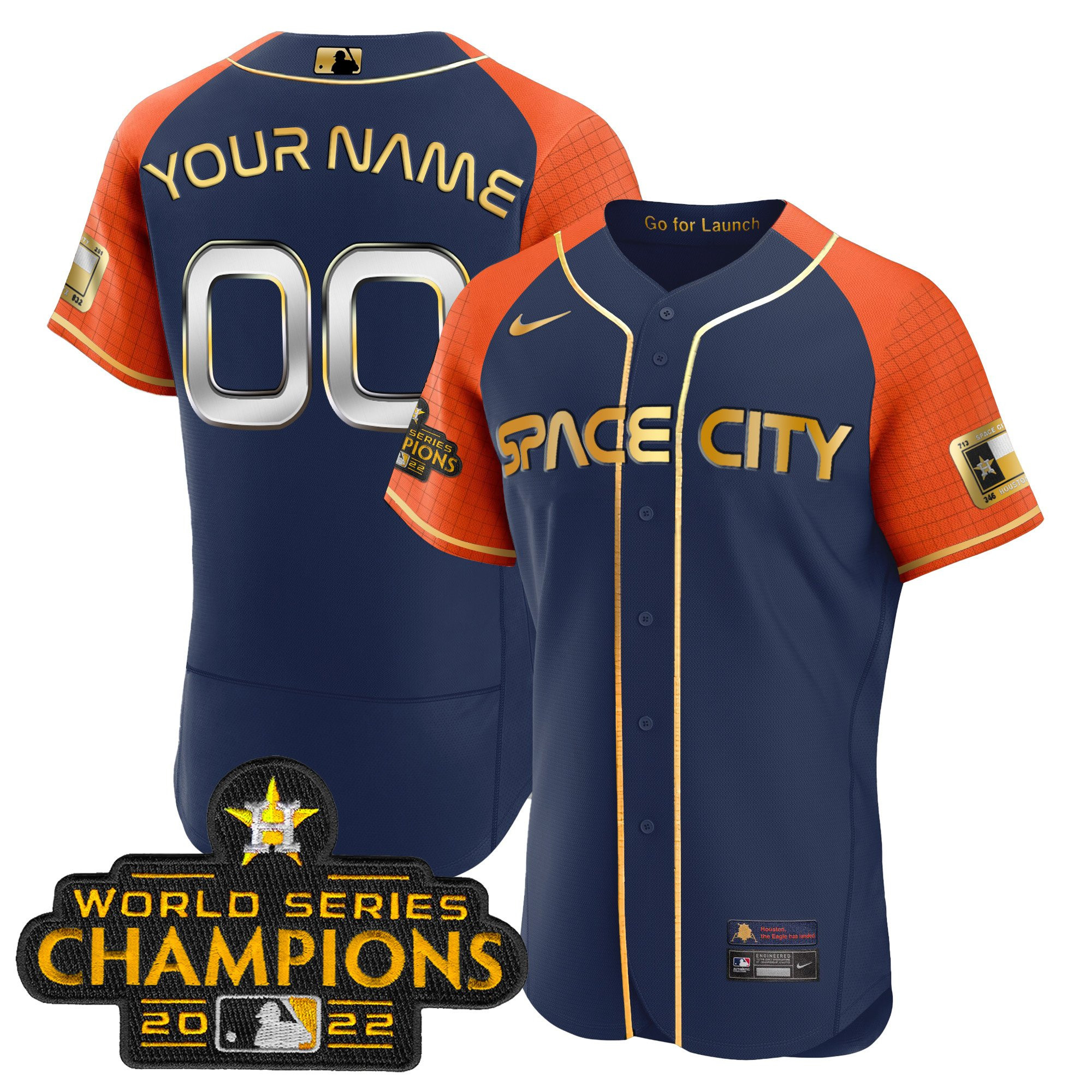 Houston Astros 2023 Space City Champions Alternate Flex Custom Navy Orange Jersey - All Stitched