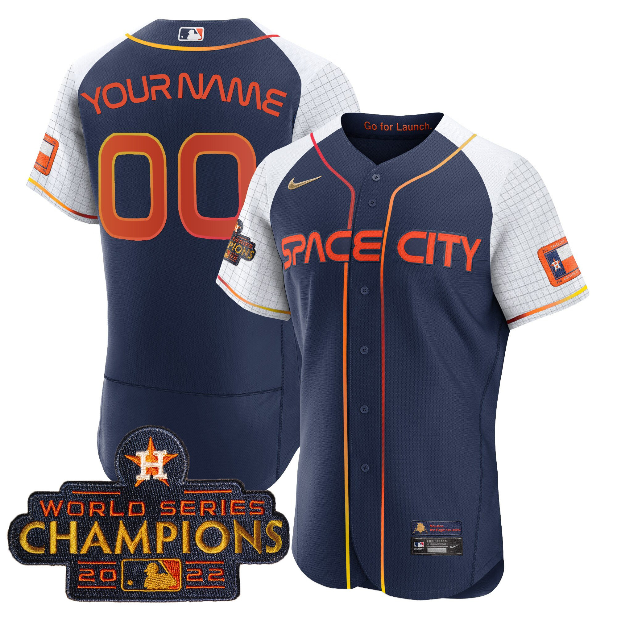 Houston Astros 2023 Space City Champions Alternate Flex Custom Navy White Jersey - All Stitched
