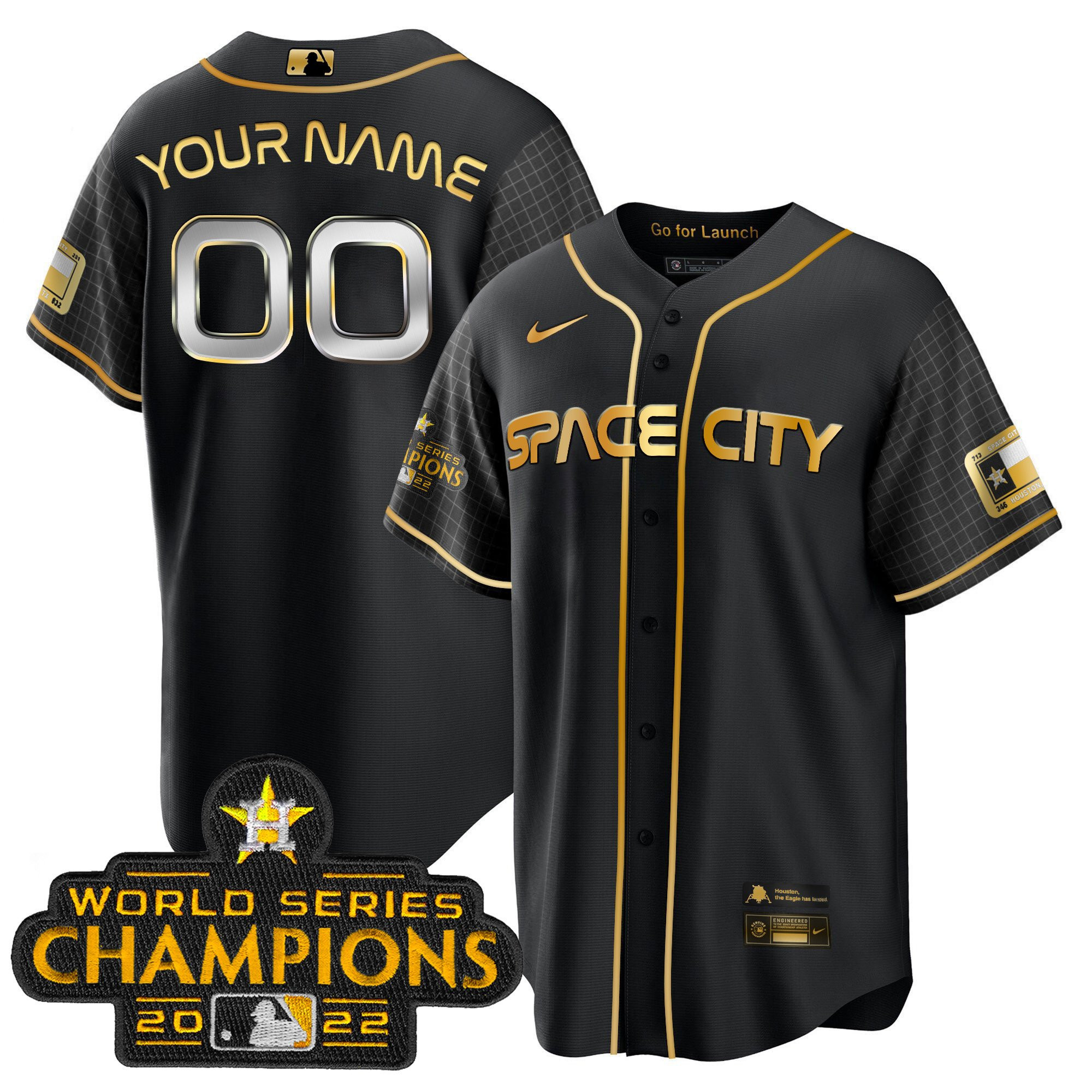Houston Astros 2023 Space City Champions Custom Cool Black Gold Jersey - All Stitched