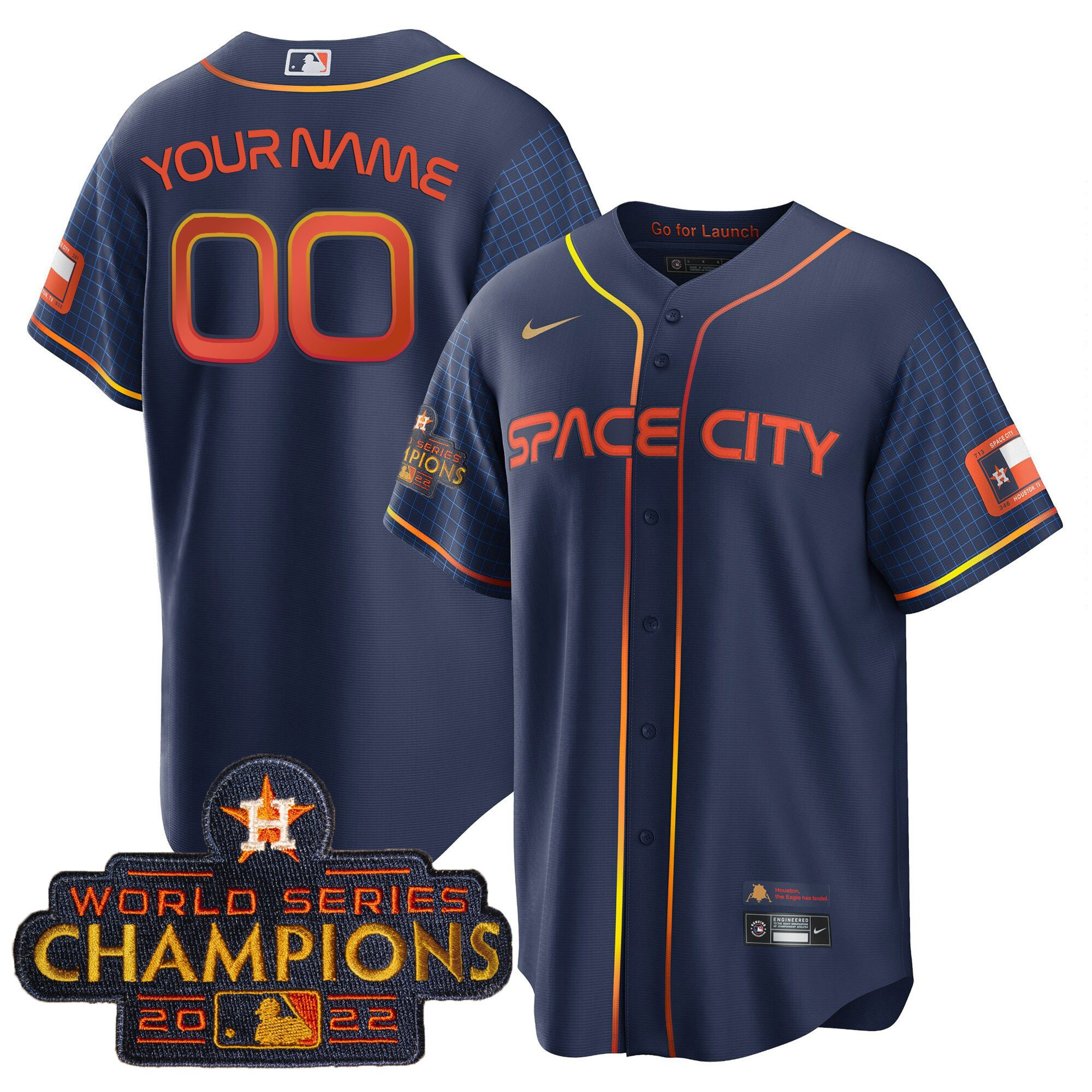 Houston Astros 2023 Space City Champions Custom Cool Navy Jersey - All Stitched