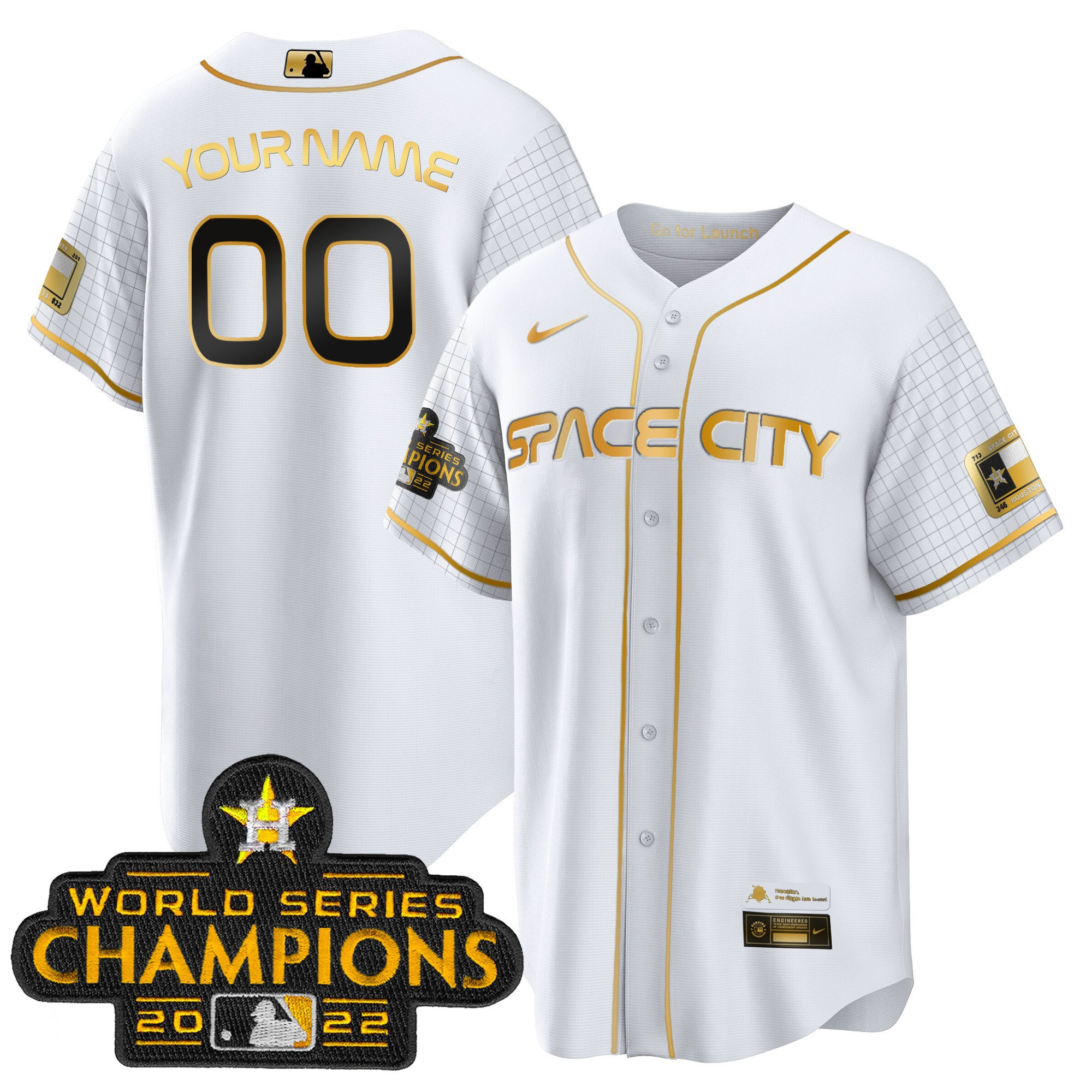 Houston Astros 2023 Space City Champions Custom Cool White Gold Jersey - All Stitched