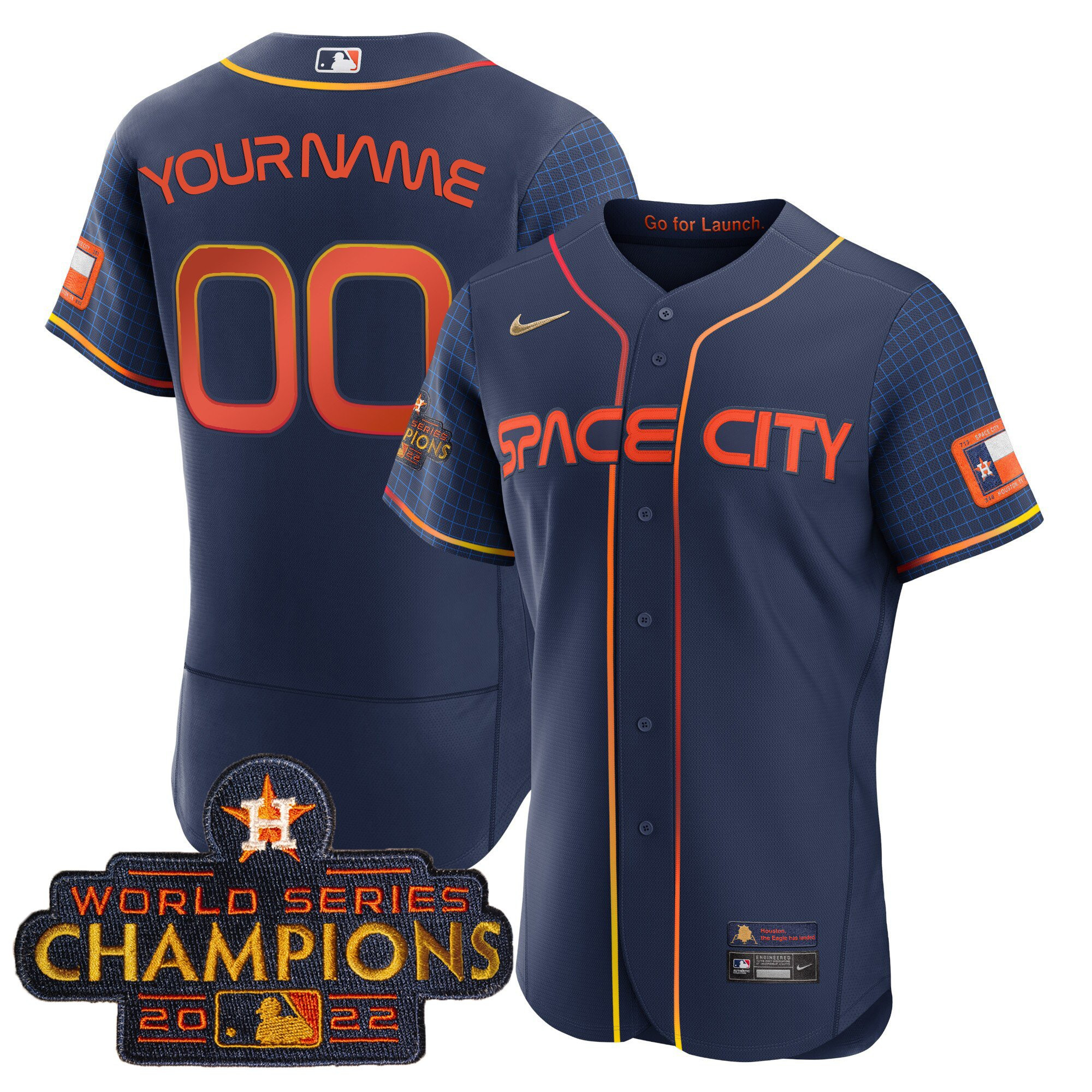 Houston Astros 2023 Space City Champions Custom Flex Navy Jersey - All Stitched