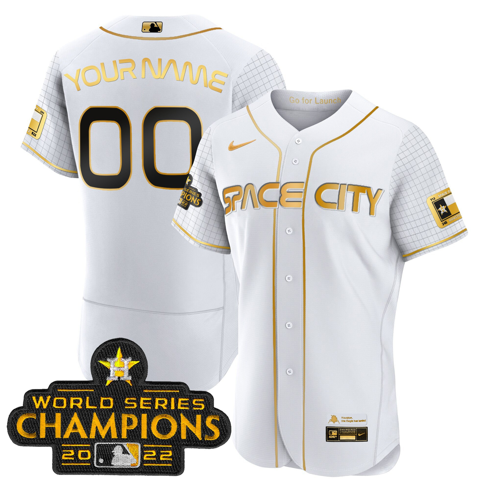 Houston Astros 2023 Space City Champions Custom Flex White Gold Jersey - All Stitched