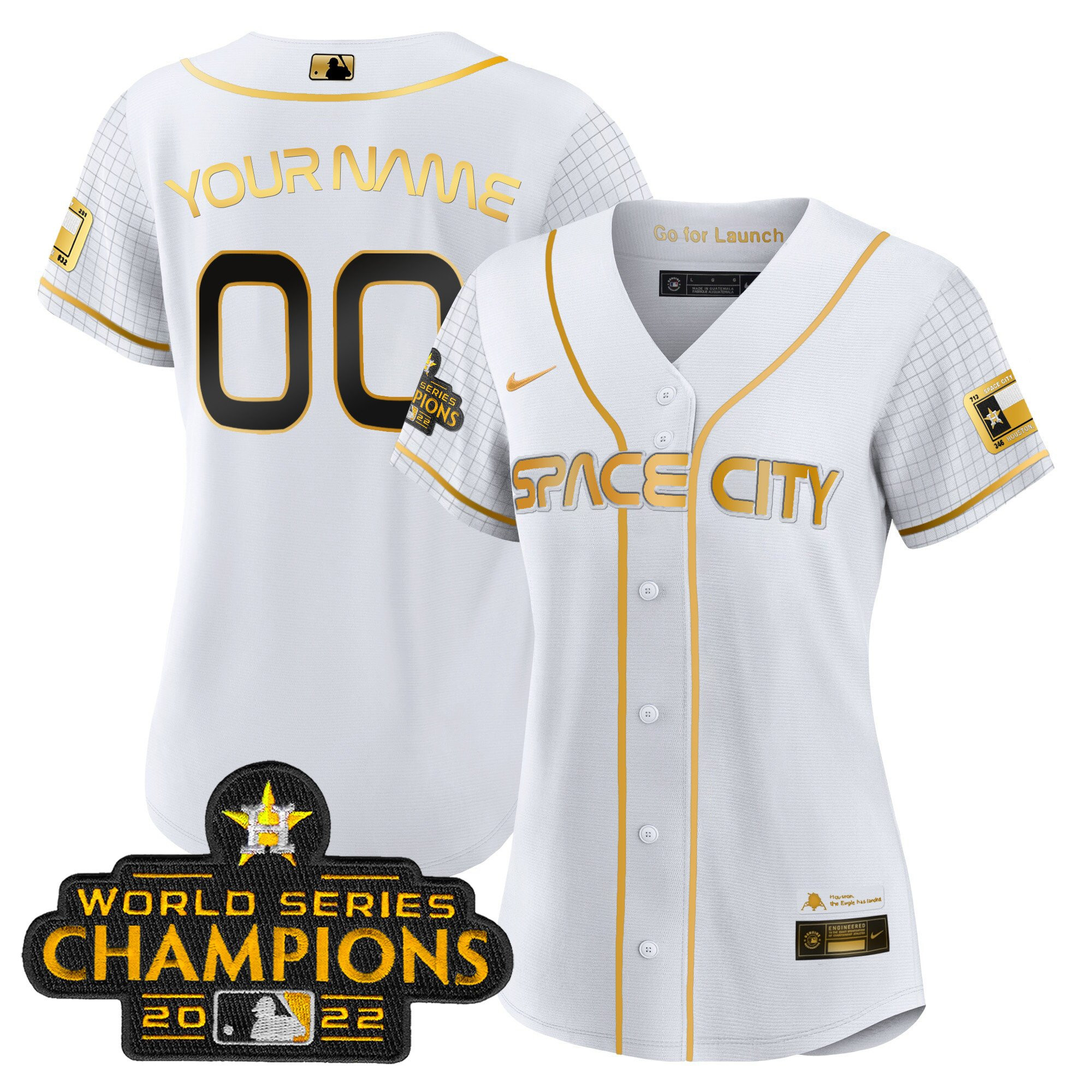 Houston Astros 2023 Space City Champions Custom Flex White Gold Jersey - All Stitched