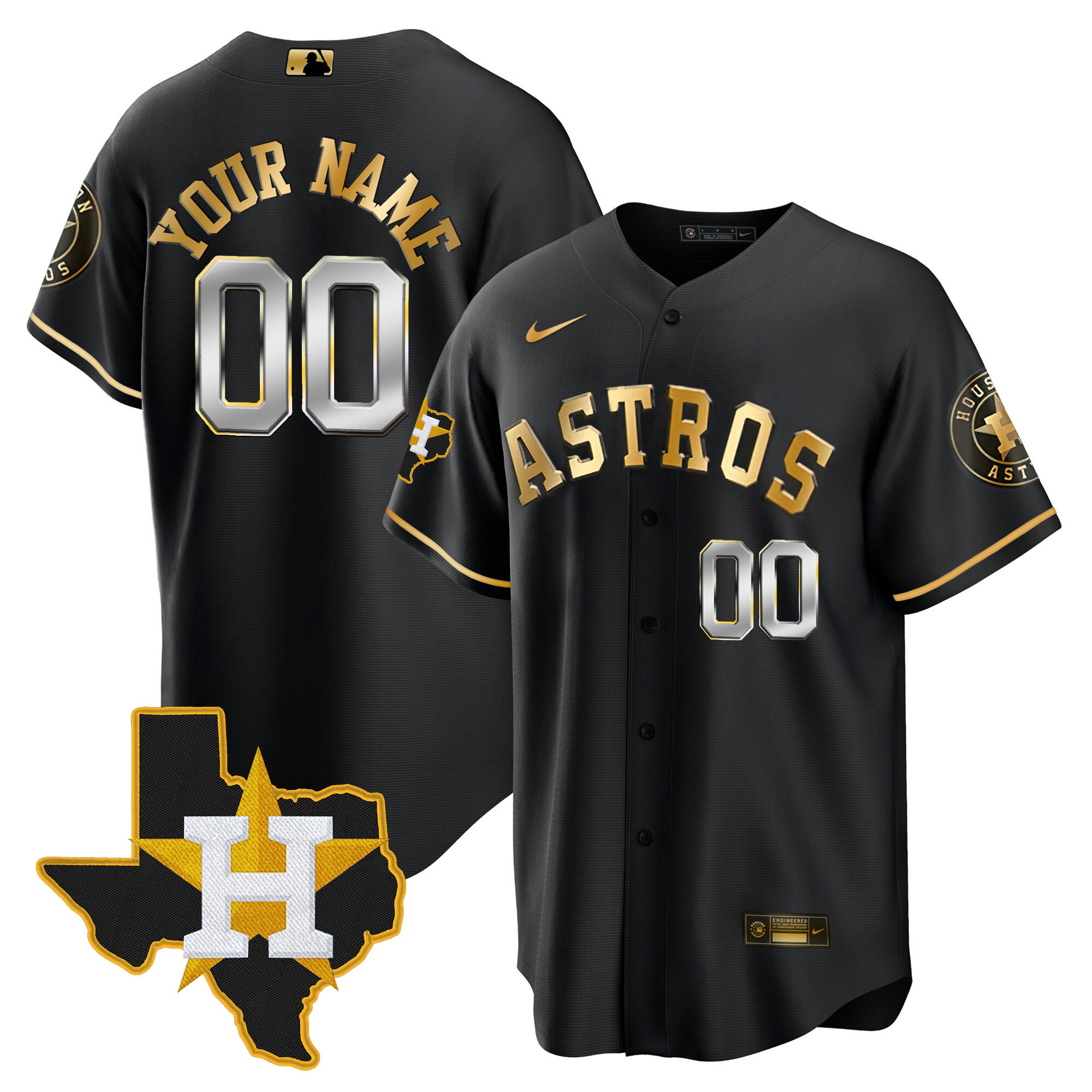 Houston Astros 2024 Gold Custom - Texas Patch Cool Black Jersey - All Stitched