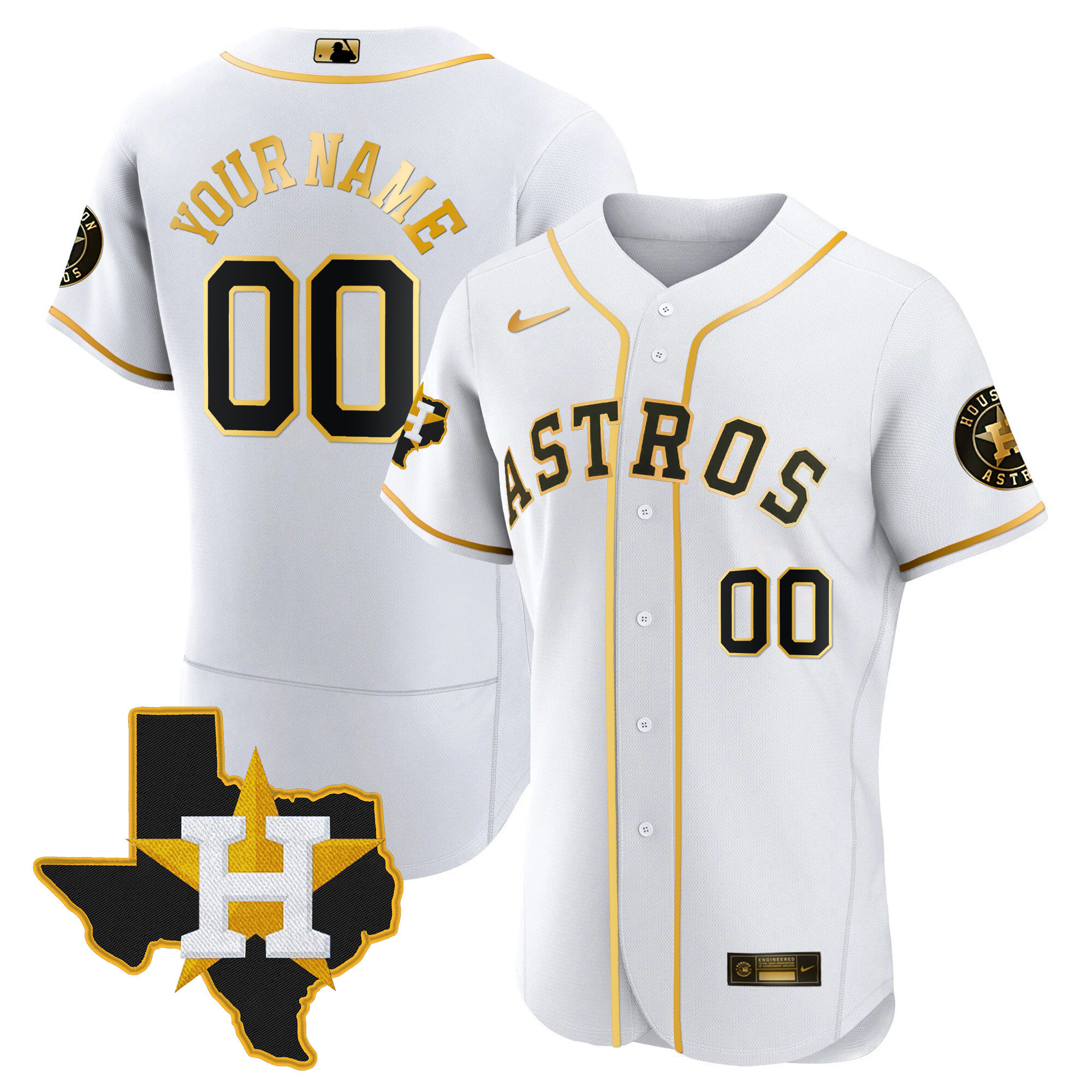Houston Astros 2024 Gold Custom - Texas Patch Flex White Jersey - All Stitched
