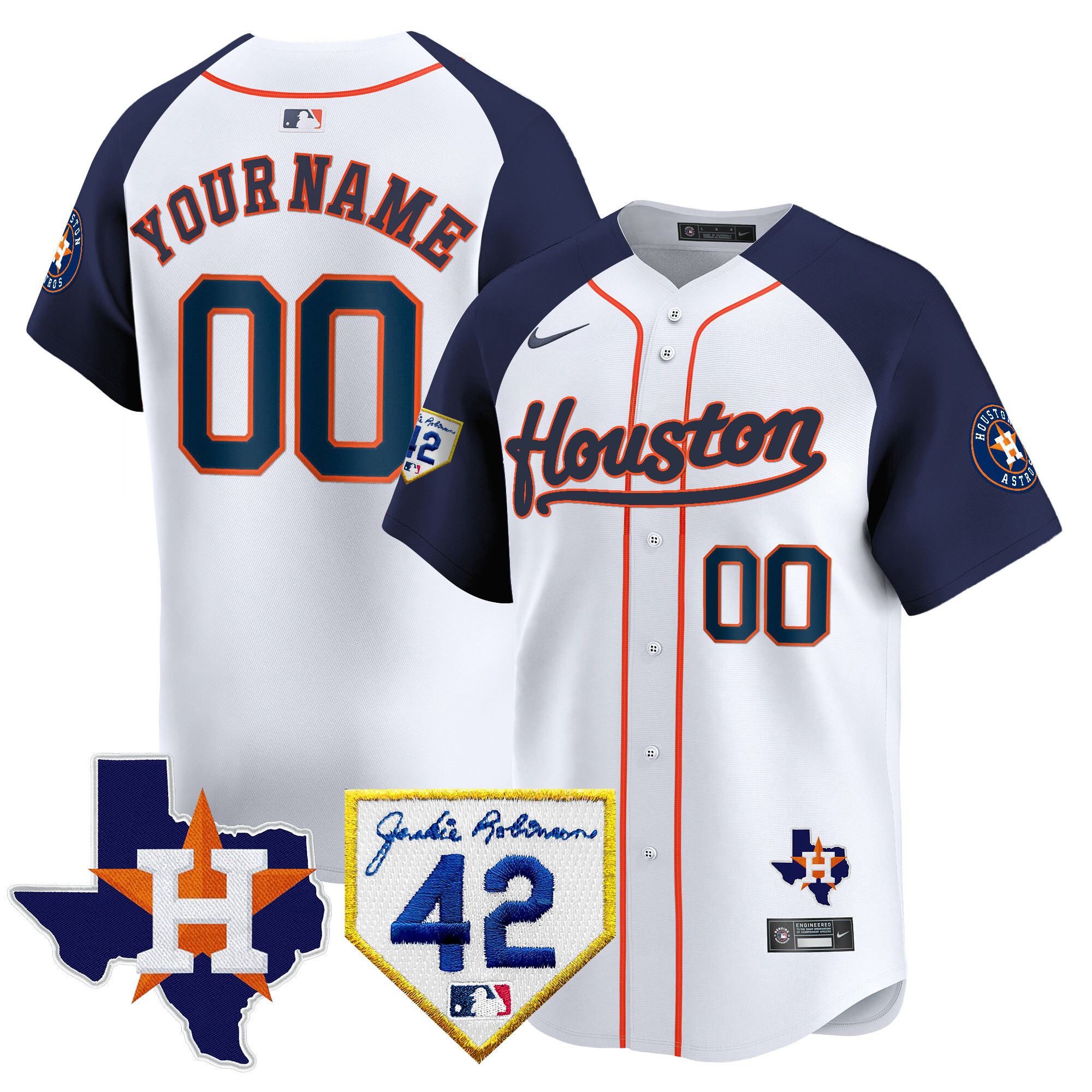 Houston Astros 2024 Jackie Robinson Patch Vapor Premier Limited Custom Alternate Jersey - All Stitched