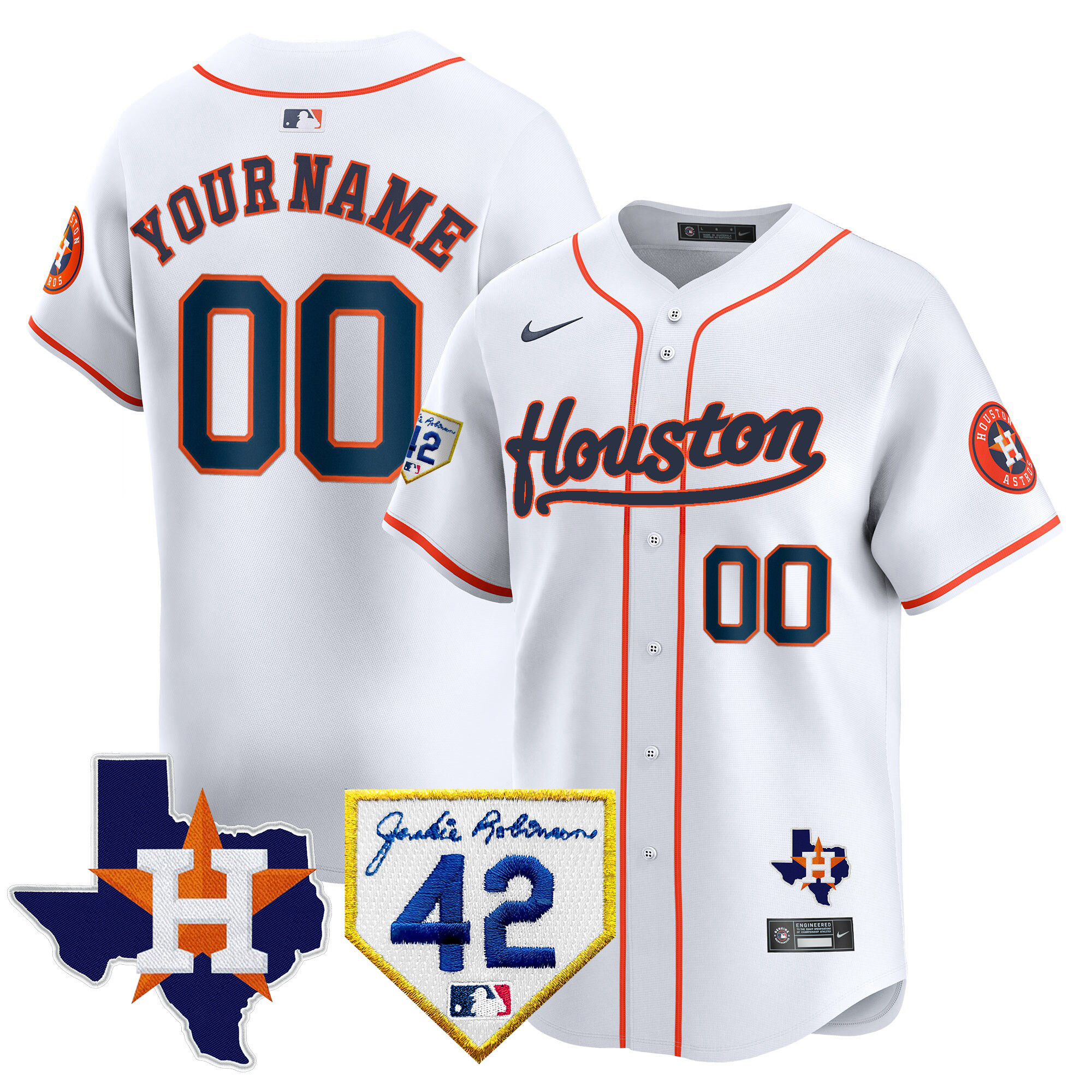 Houston Astros 2024 Jackie Robinson Patch Vapor Premier Limited Custom Home Jersey - All Stitched
