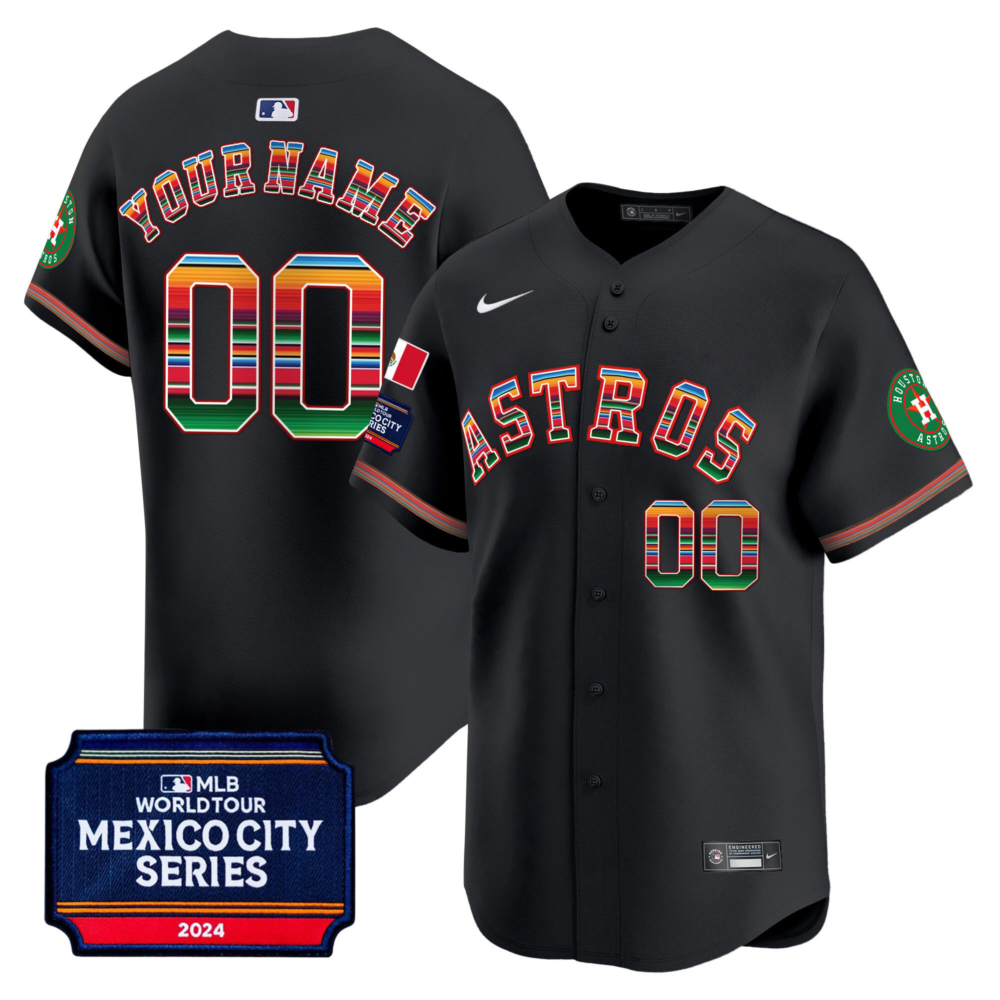 Houston Astros 2024 Mexico City Series Patch Vapor Premier Limited Custom Black Jersey - All Stitched
