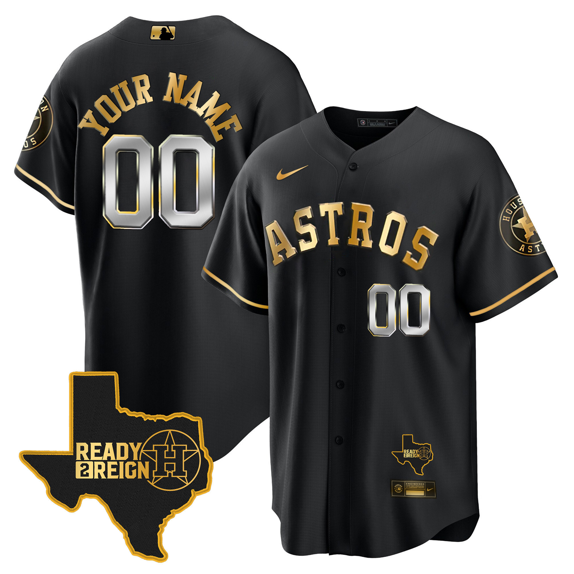 Houston Astros 2024 Ready 2 Reign Cool Base Custom Black Gold Jersey - All Stitched