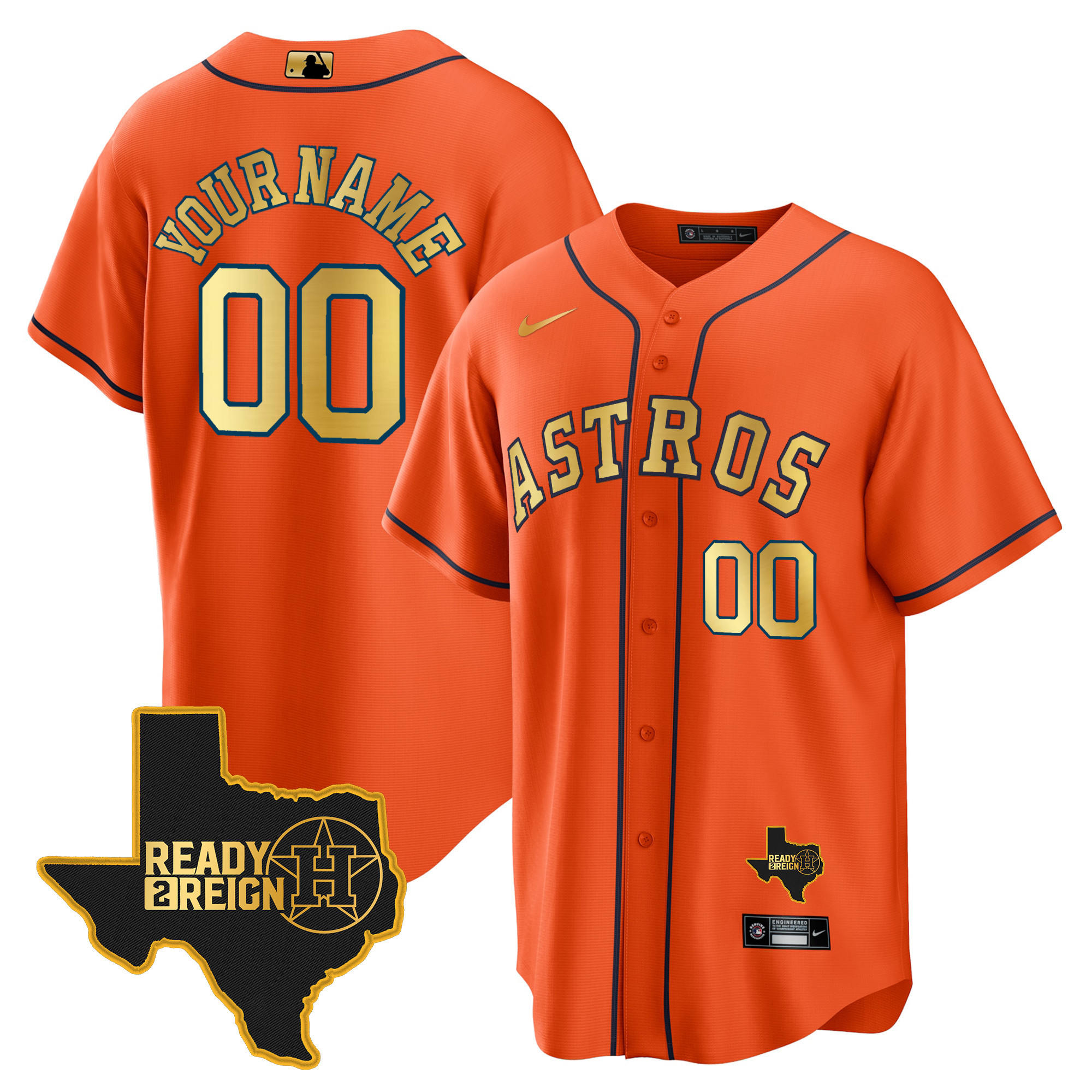Houston Astros 2024 Ready 2 Reign Cool Base Custom Orange Gold Jersey - All Stitched