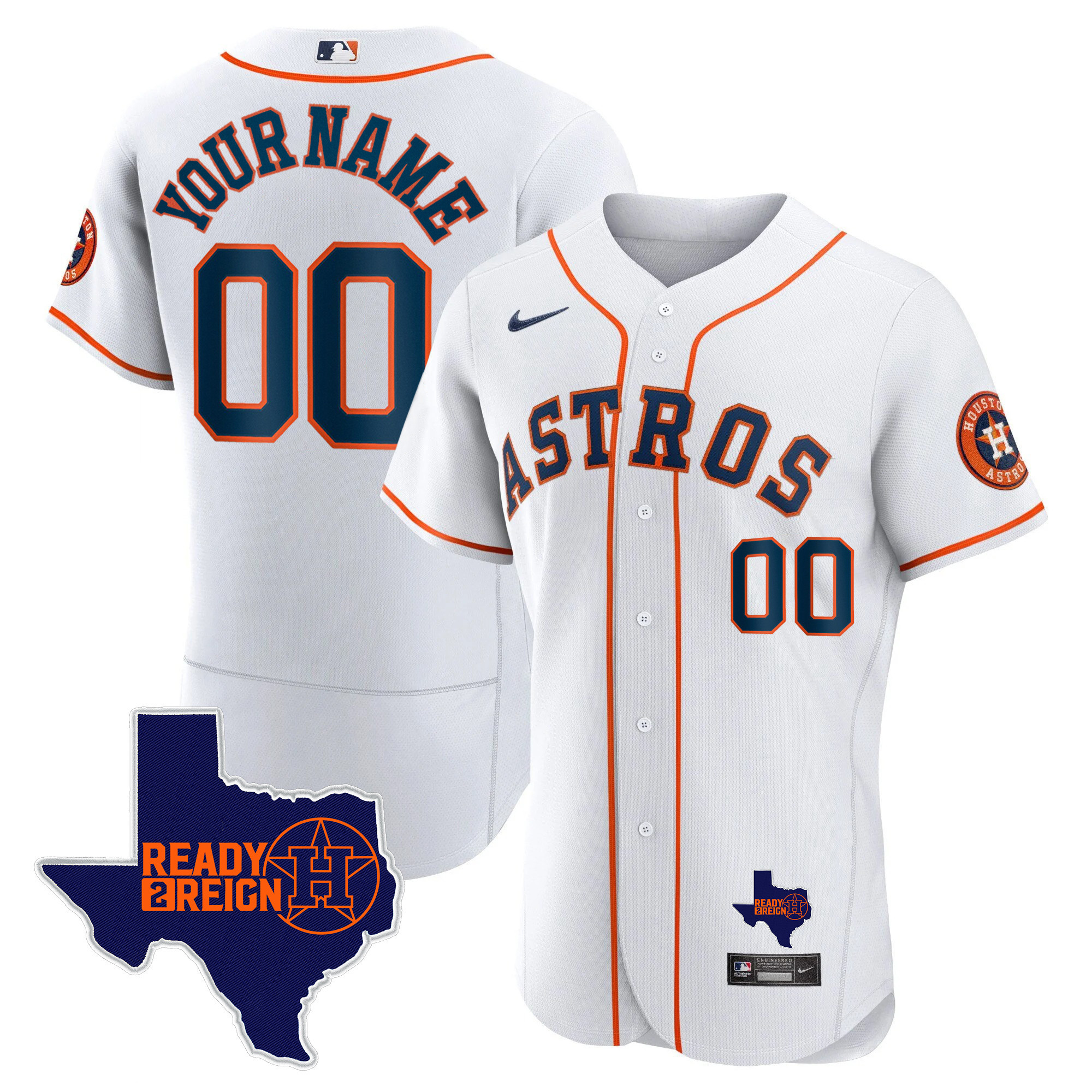 Houston Astros 2024 Ready 2 Reign Flex Base Custom Home Jersey - All Stitched