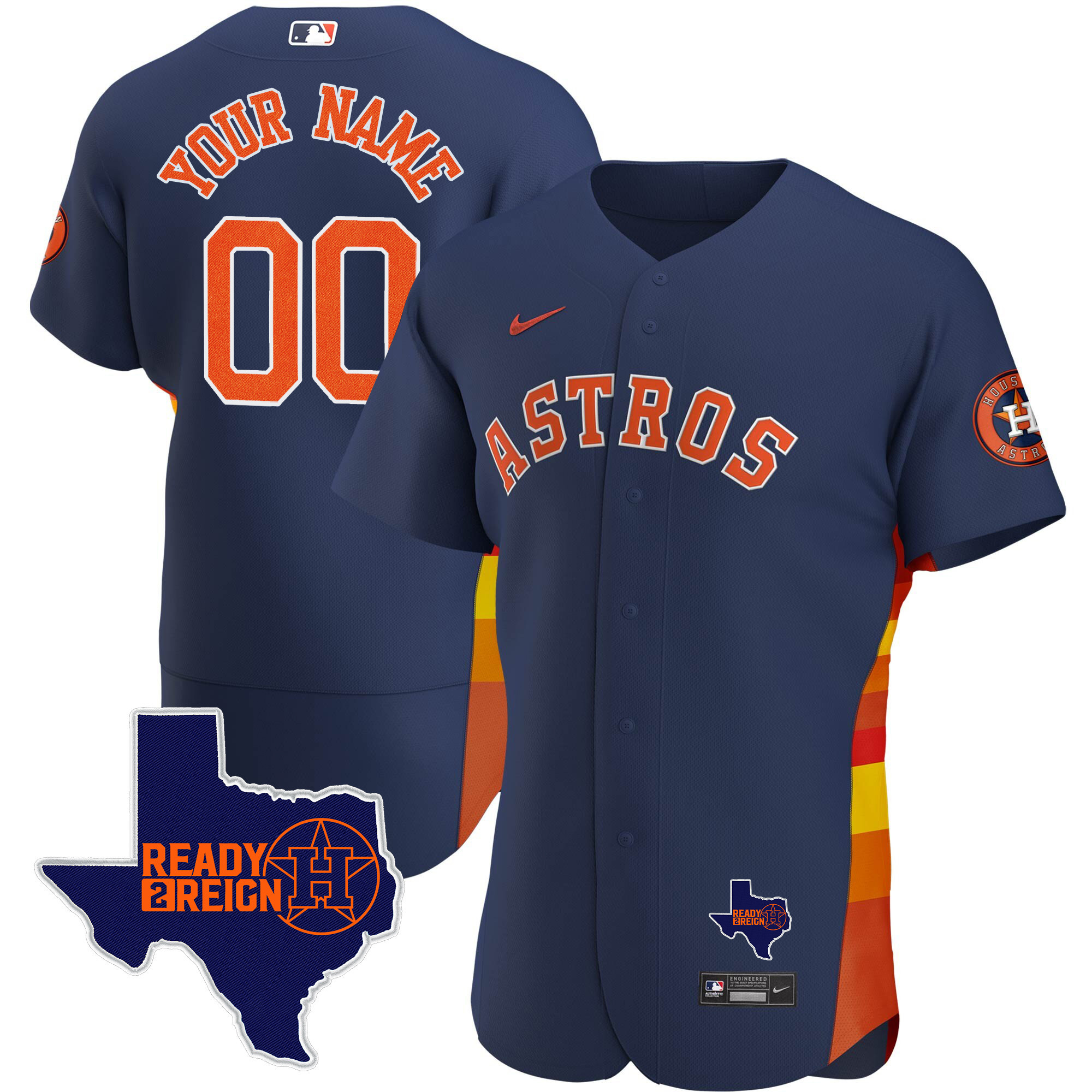 Houston Astros 2024 Ready 2 Reign Flex Base Custom Navy Jersey - All Stitched