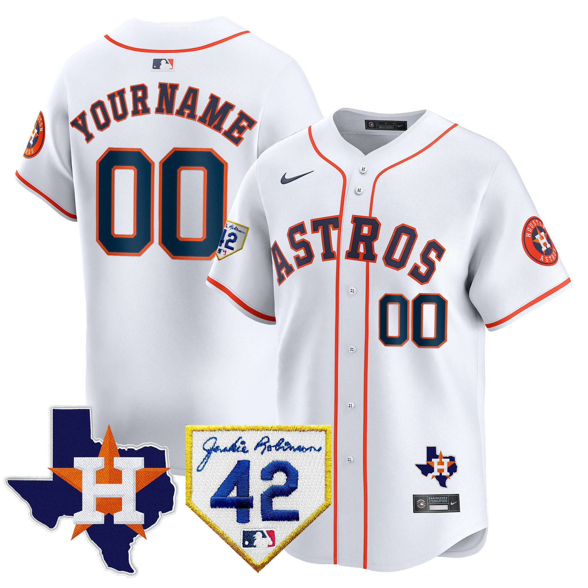 Houston Astros 2024 Robinson & Texas Patch Vapor Premier Limited Custom Home Jersey - All Stitched