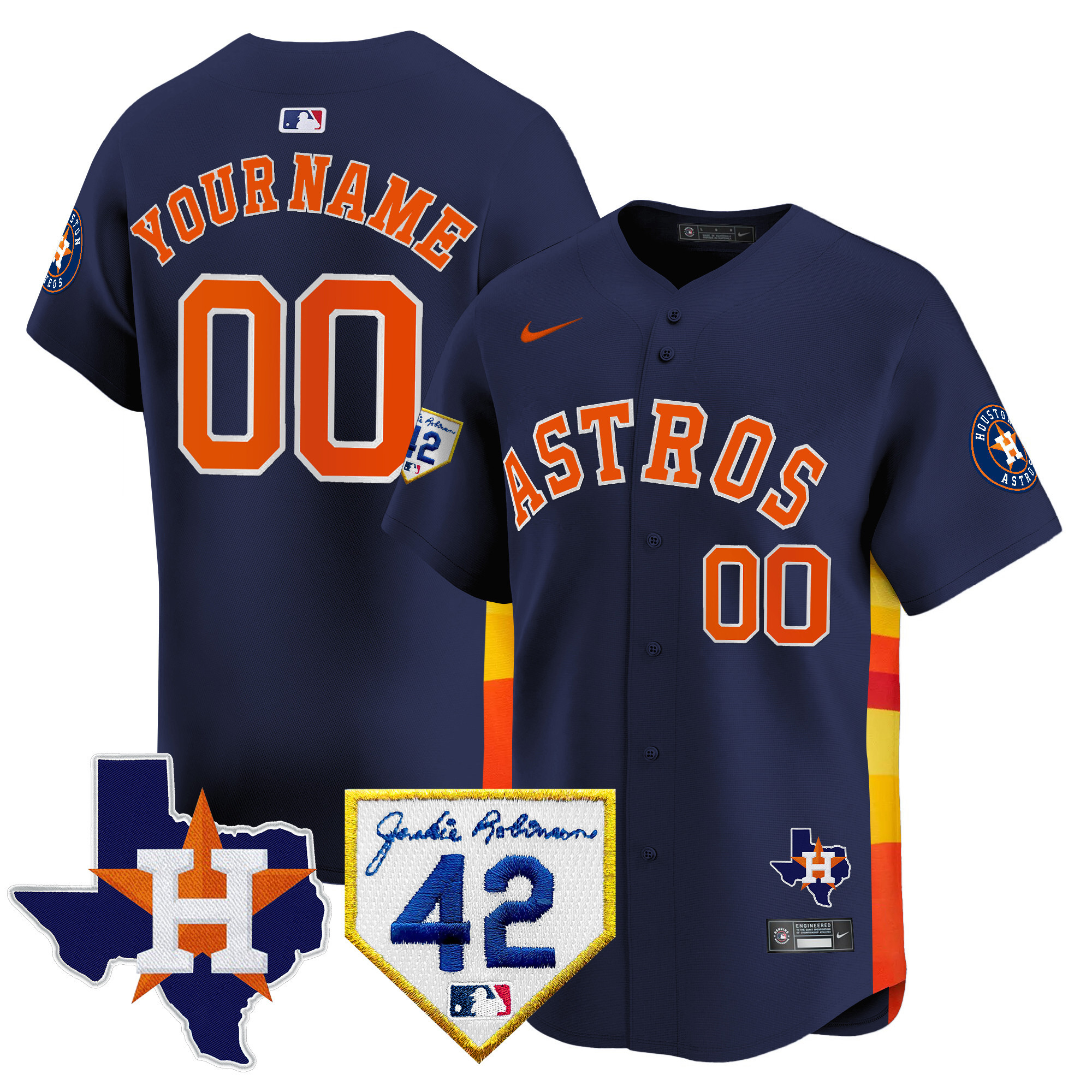 Houston Astros 2024 Robinson & Texas Patch Vapor Premier Limited Custom Navy Jersey - All Stitched