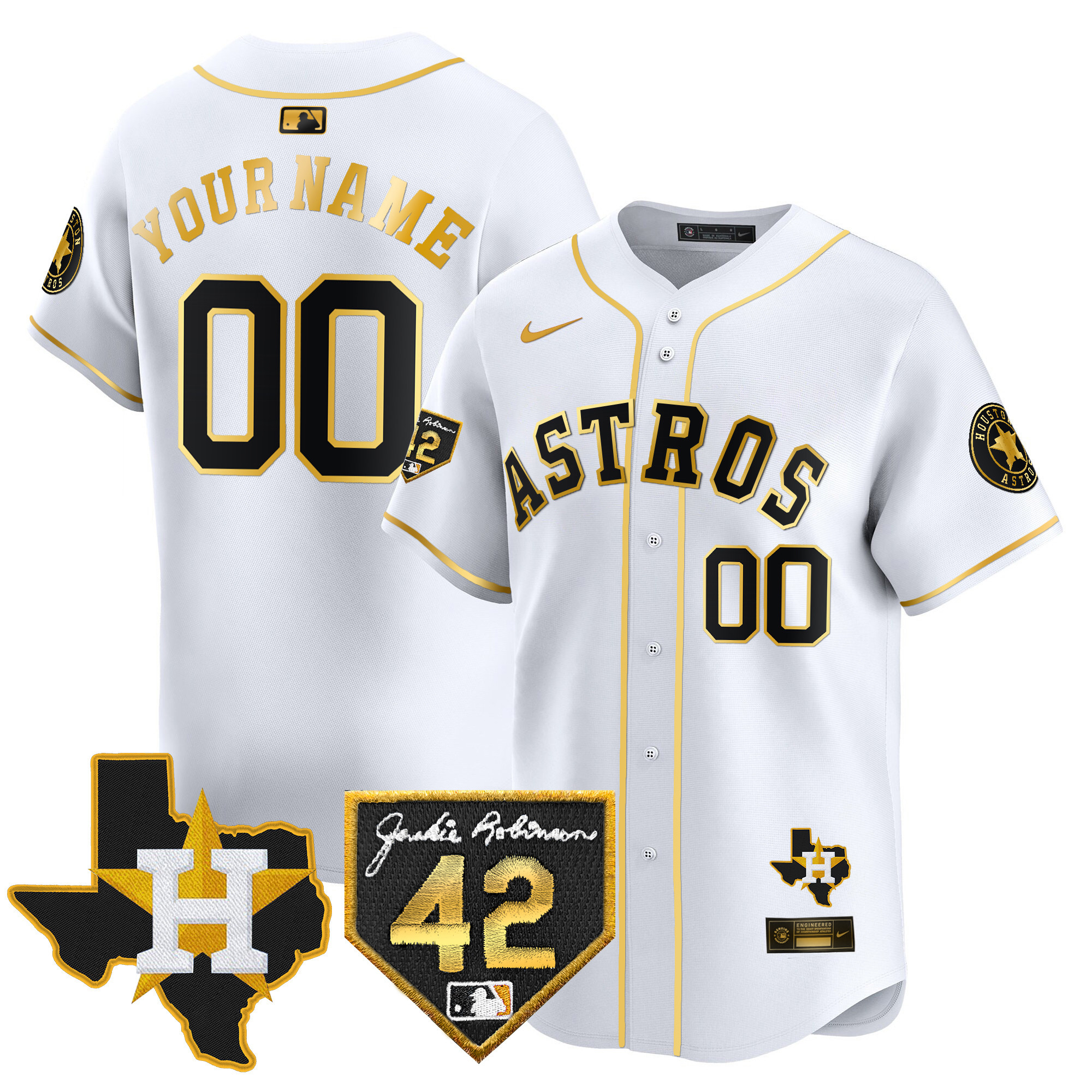Houston Astros 2024 Robinson & Texas Patch Vapor Premier Limited Custom White Gold Jersey - All Stitched