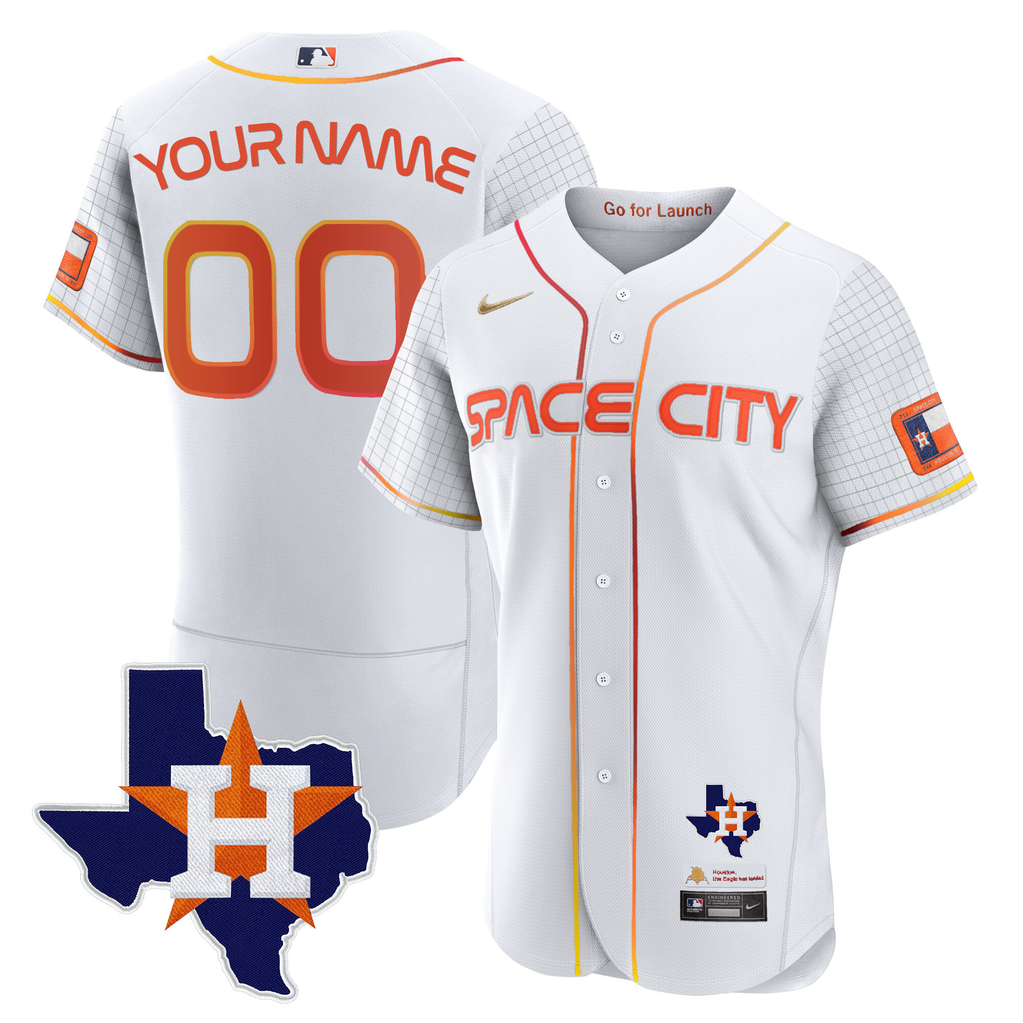 Houston Astros 2024 Space City Flex Base Custom - Texas Patch White Jersey - All Stitched