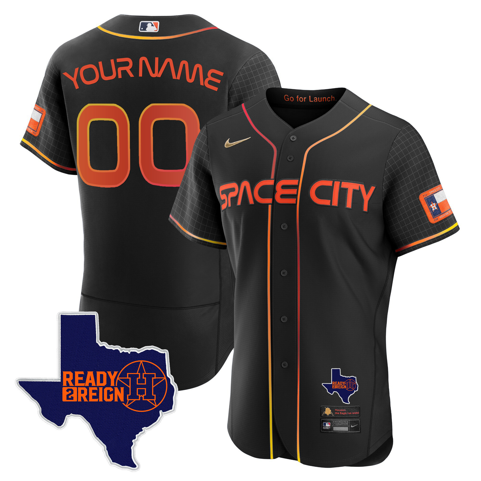 Houston Astros 2024 Space City Ready 2 Reign Flex Base Custom Black Jersey - All Stitched