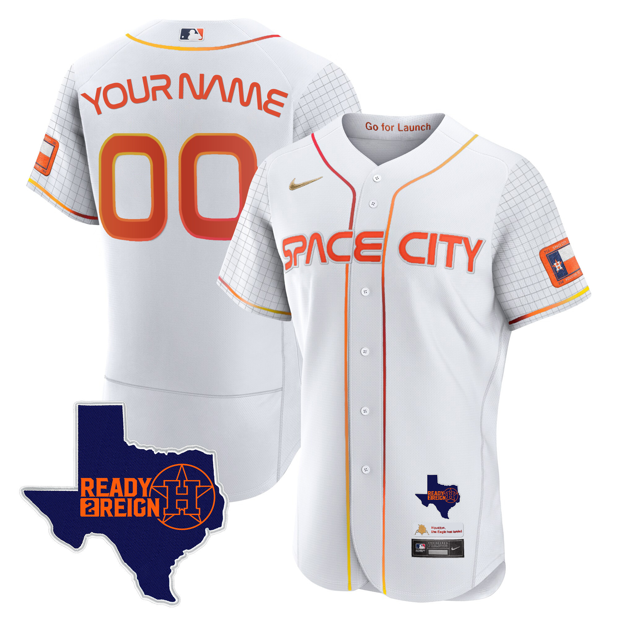 Houston Astros 2024 Space City Ready 2 Reign Flex Base Custom White Jersey - All Stitched