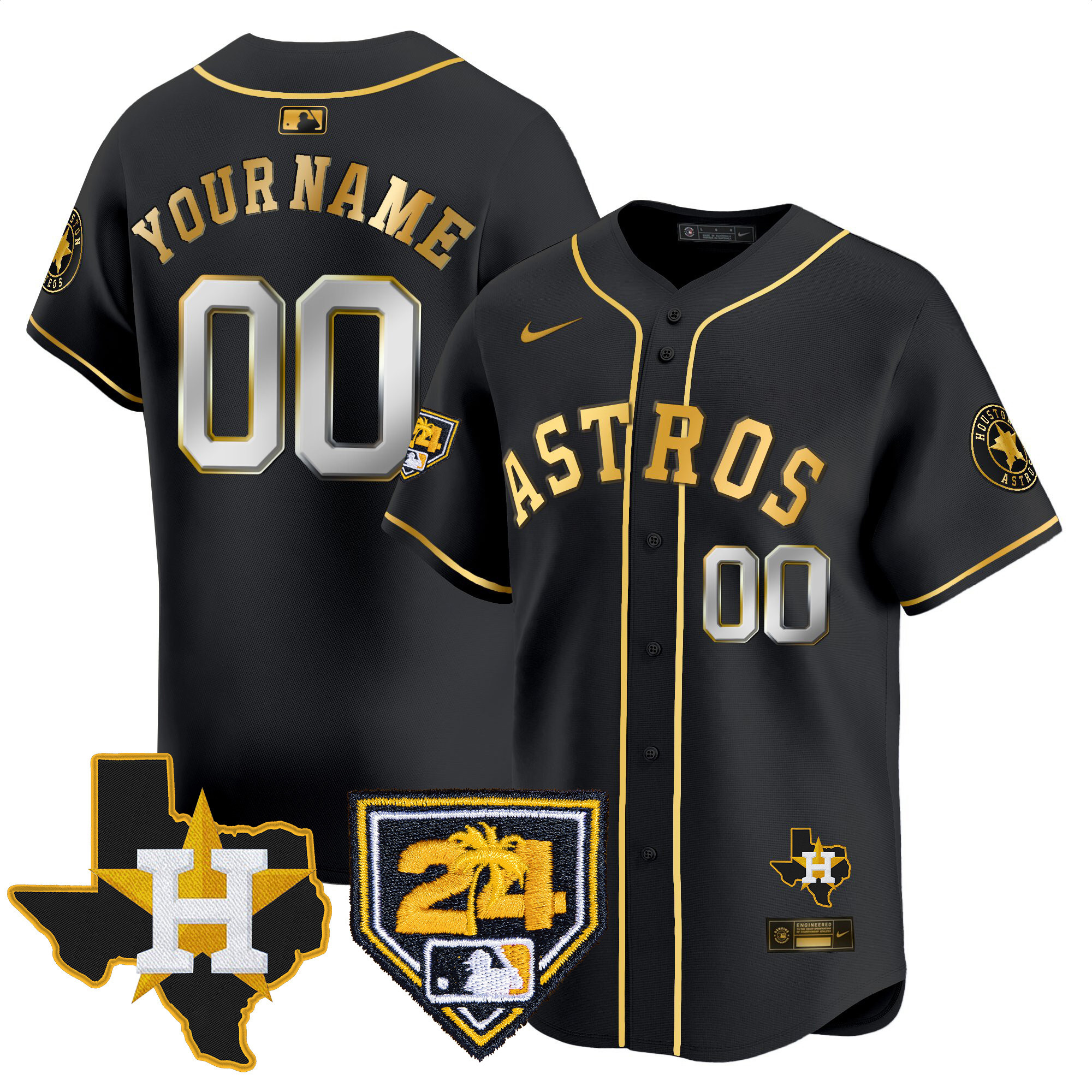Houston Astros 2024 Spring Training & Texas Patch Vapor Premier Limited Custom Black Gold Jersey - All Stitched