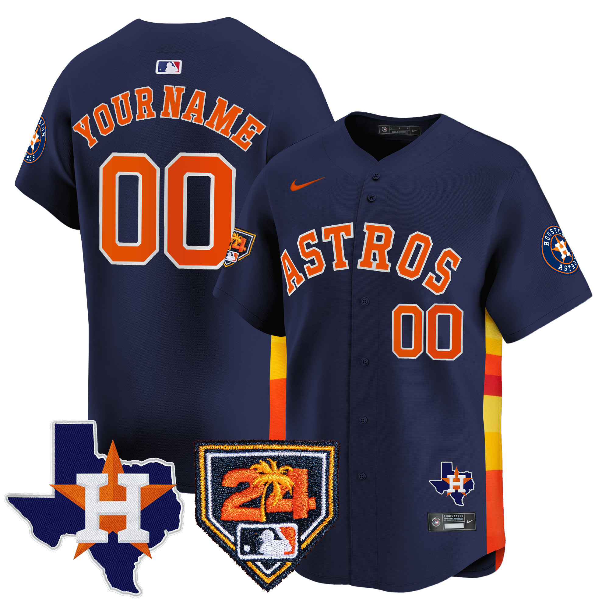 Houston Astros 2024 Spring Training & Texas Patch Vapor Premier Limited Custom Navy Jersey - All Stitched