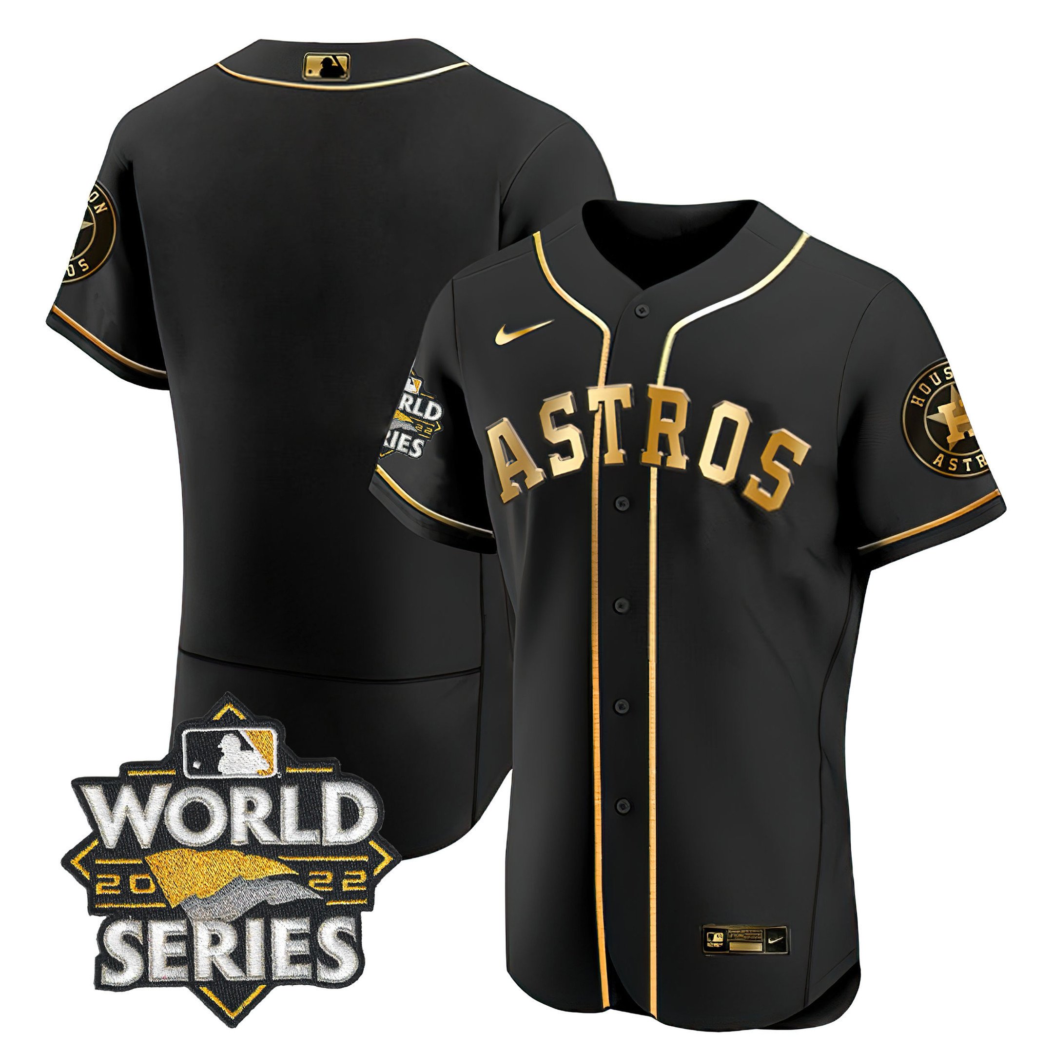 Houston Astros Black Gold & White Gold Team Flex Black Jersey - All Stitched