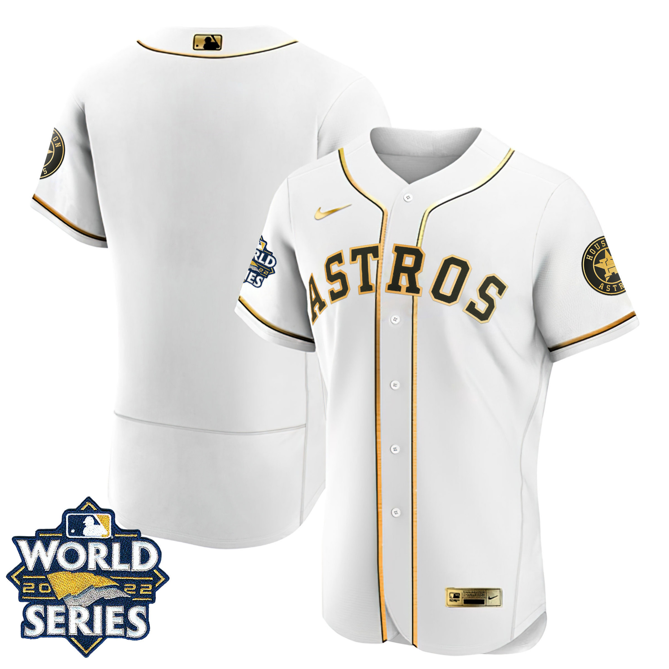 Houston Astros Black Gold & White Gold Team Flex White Jersey - All Stitched