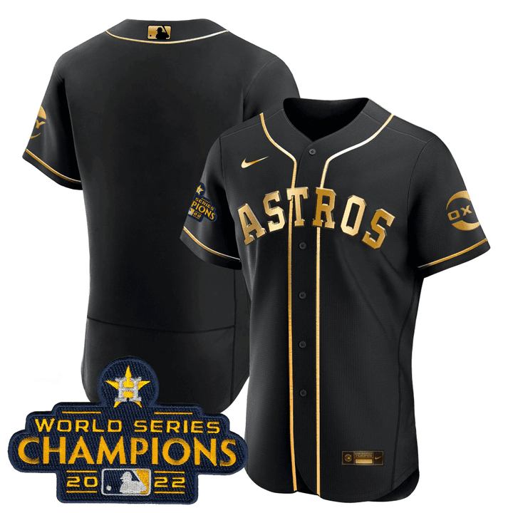 Houston Astros Black Gold Rush Blank No Name Flex Base Jersey - All Stitched