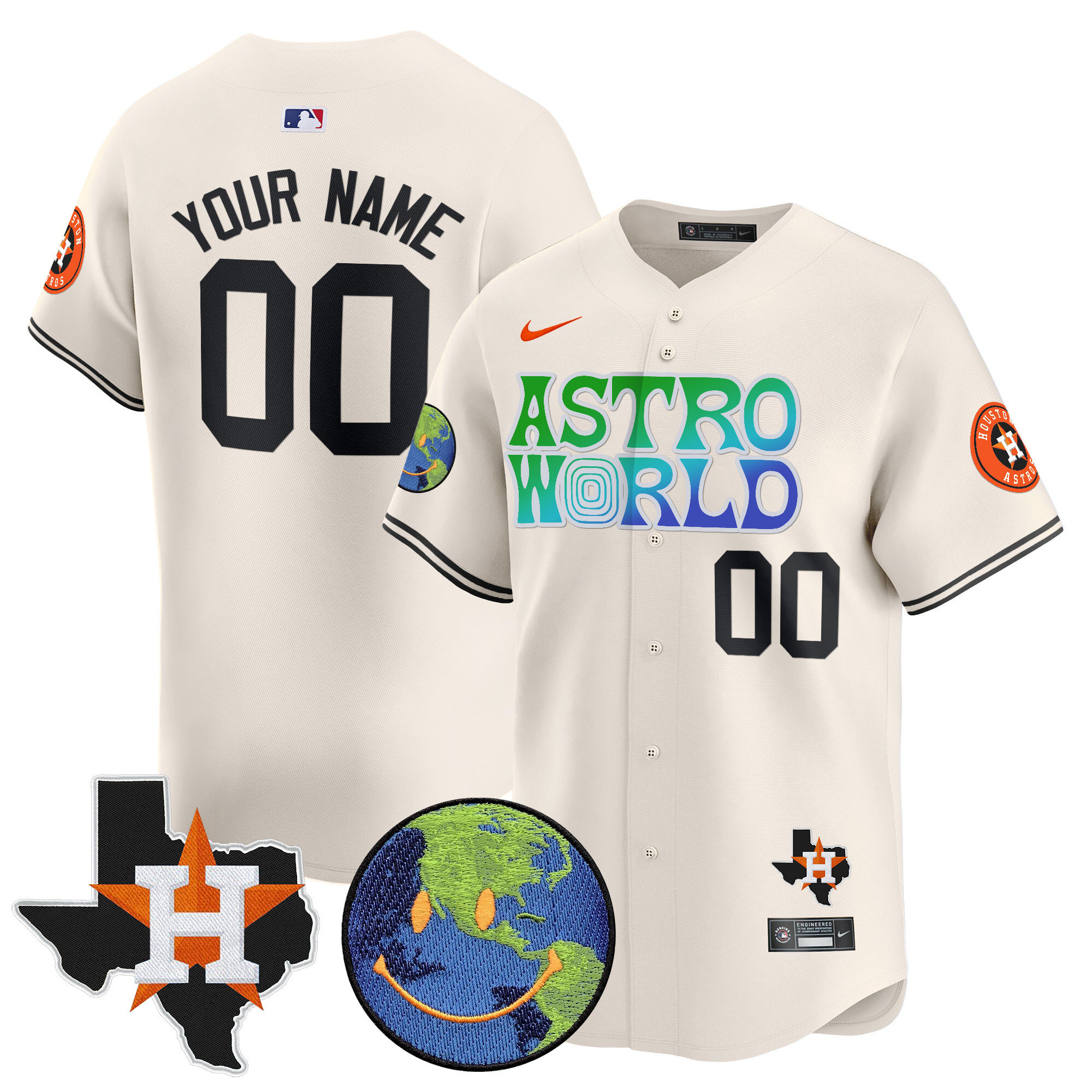 Houston Astros Cactus Jack Astro World Vapor Premier Limited Custom Cream Jersey - All Stitched