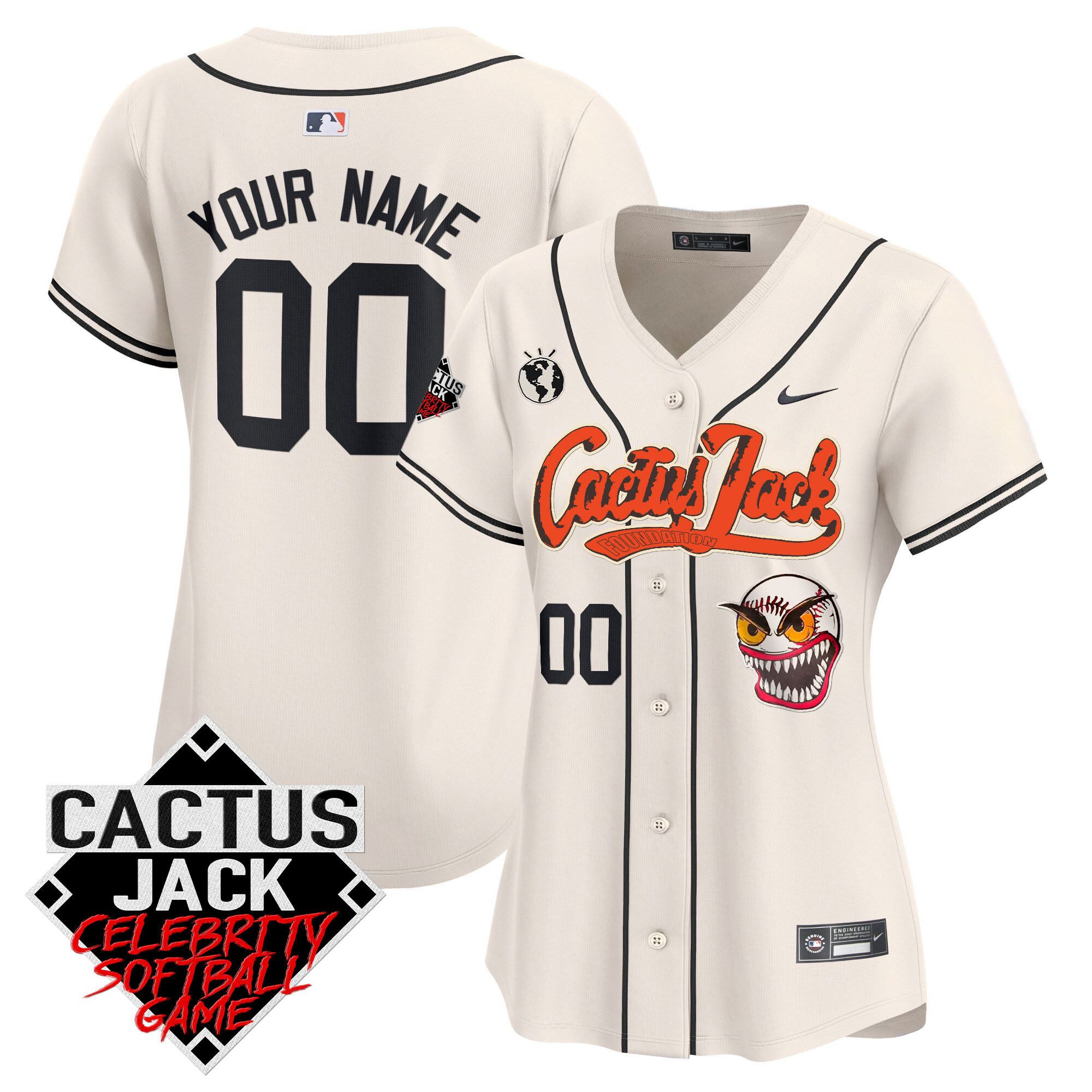 Houston Astros Cactus Jack Celebrity Softball Game Patch Vapor Premier Limited Custom Cream Jersey - All Stitched