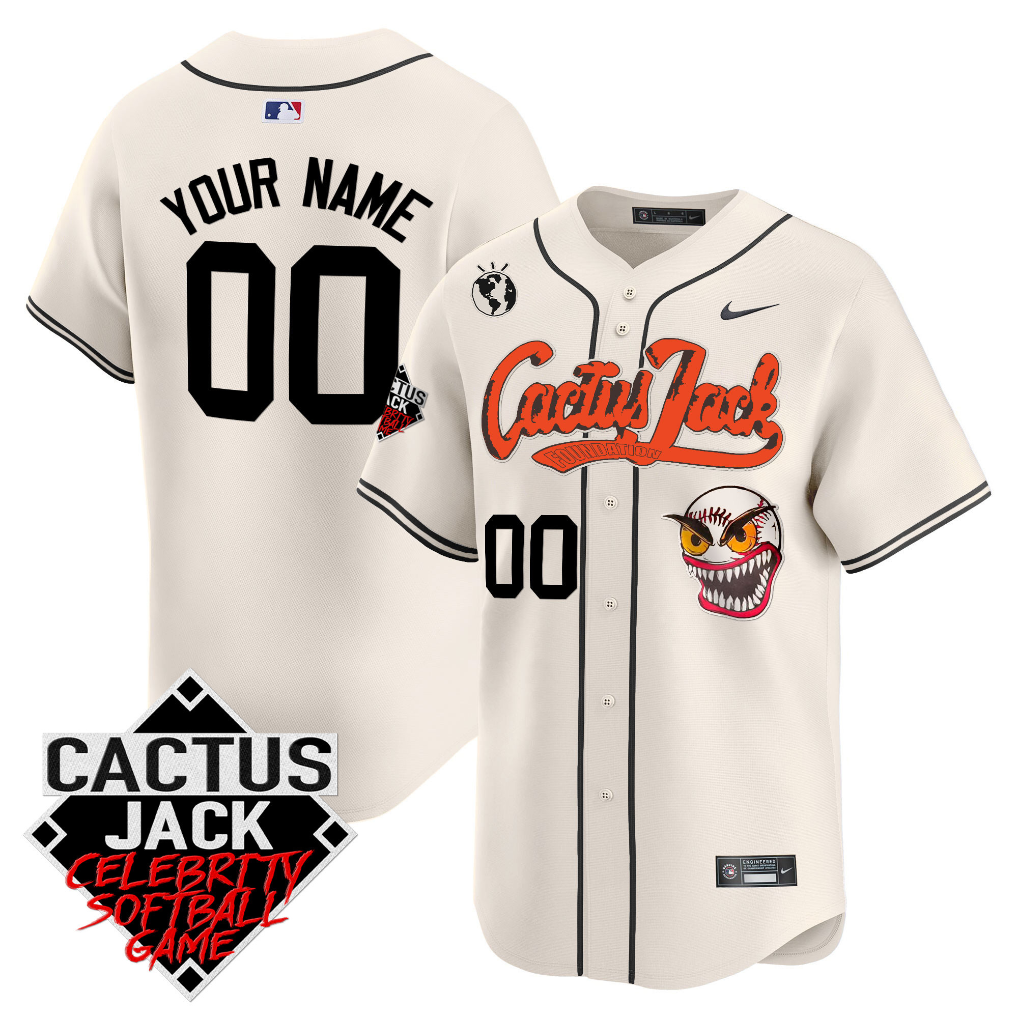 Houston Astros Cactus Jack Celebrity Softball Game Patch Vapor Premier Limited Custom Cream Jersey - All Stitched