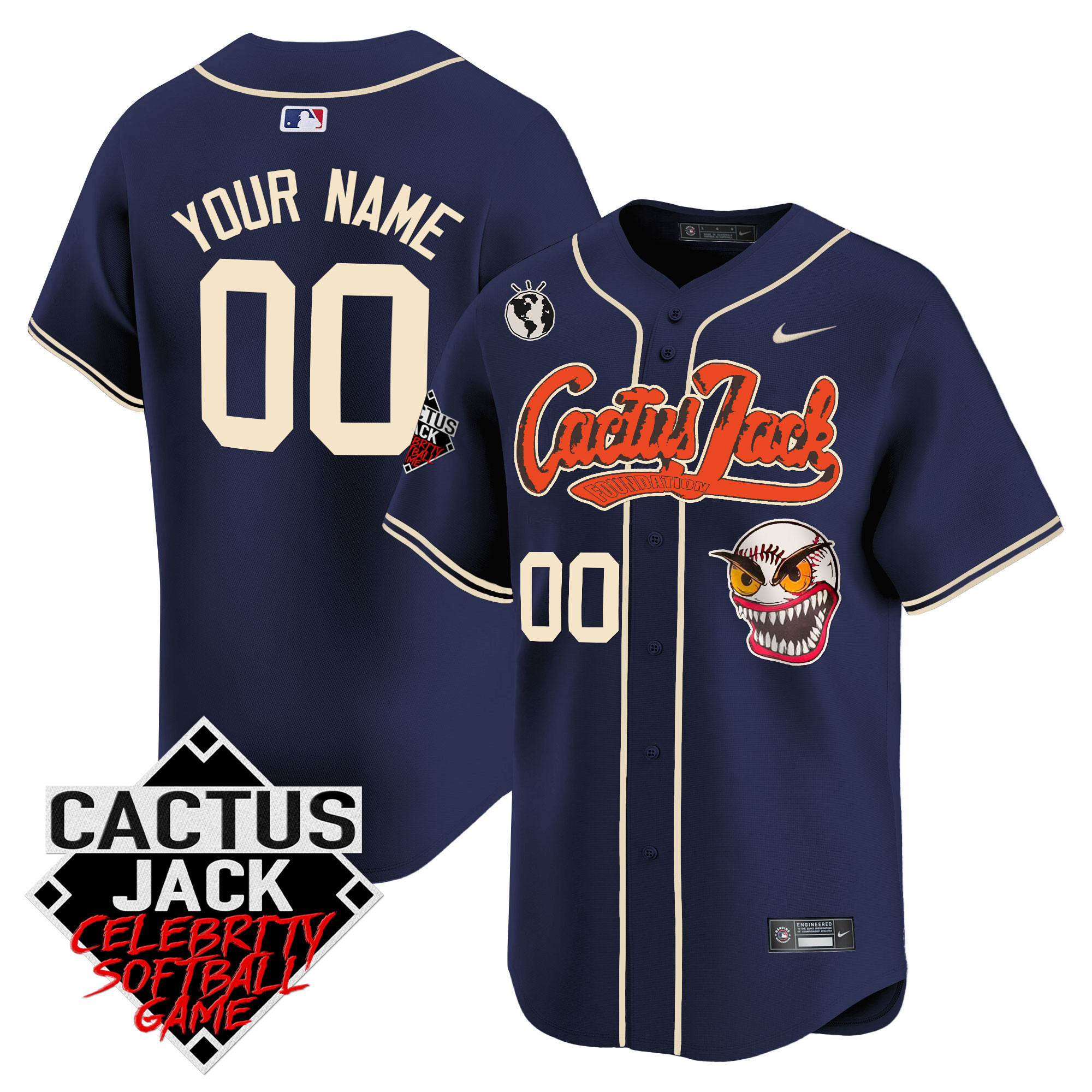 Houston Astros Cactus Jack Celebrity Softball Game Patch Vapor Premier Limited Custom Navy Jersey - All Stitched