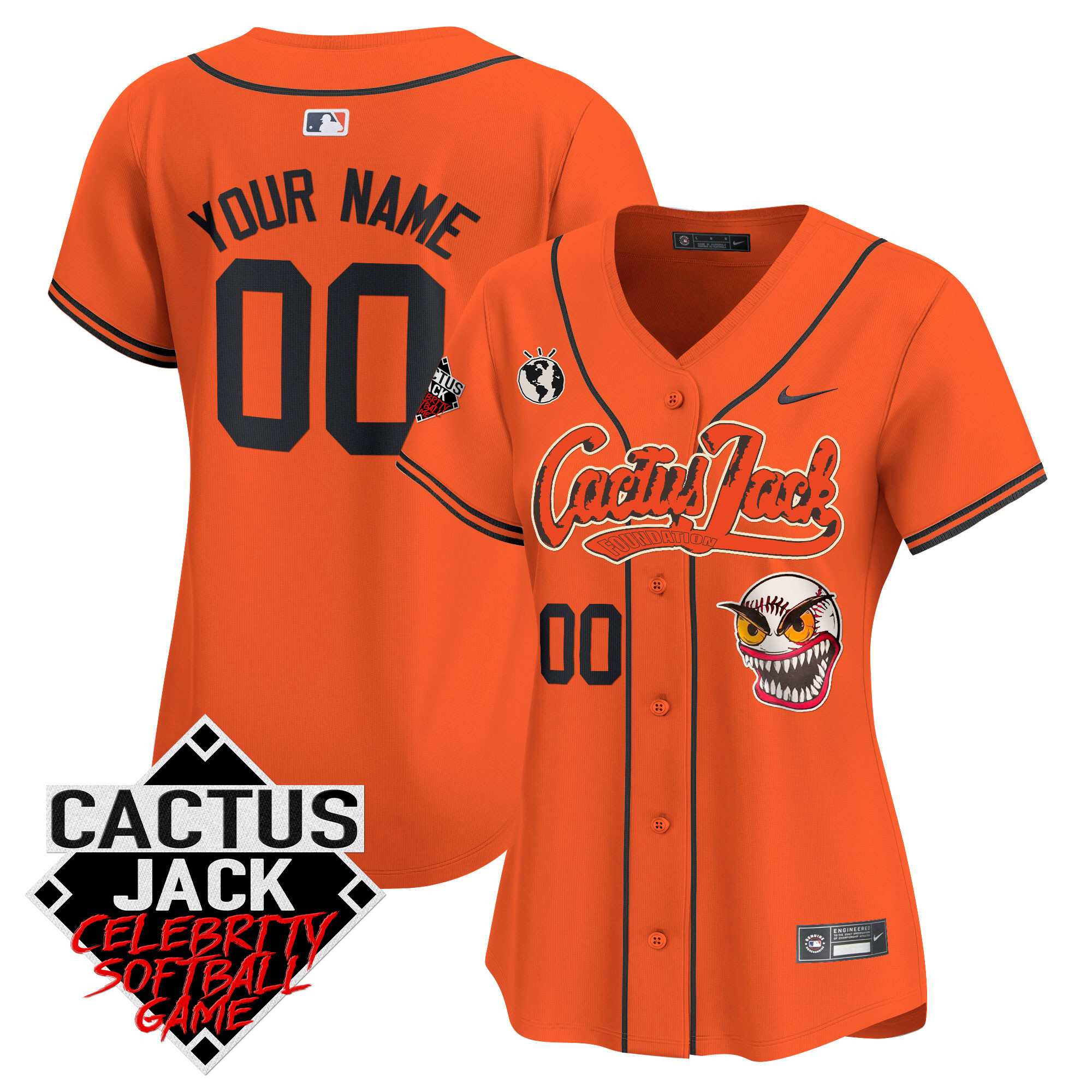 Houston Astros Cactus Jack Celebrity Softball Game Patch Vapor Premier Limited Custom Orange Jersey - All Stitched
